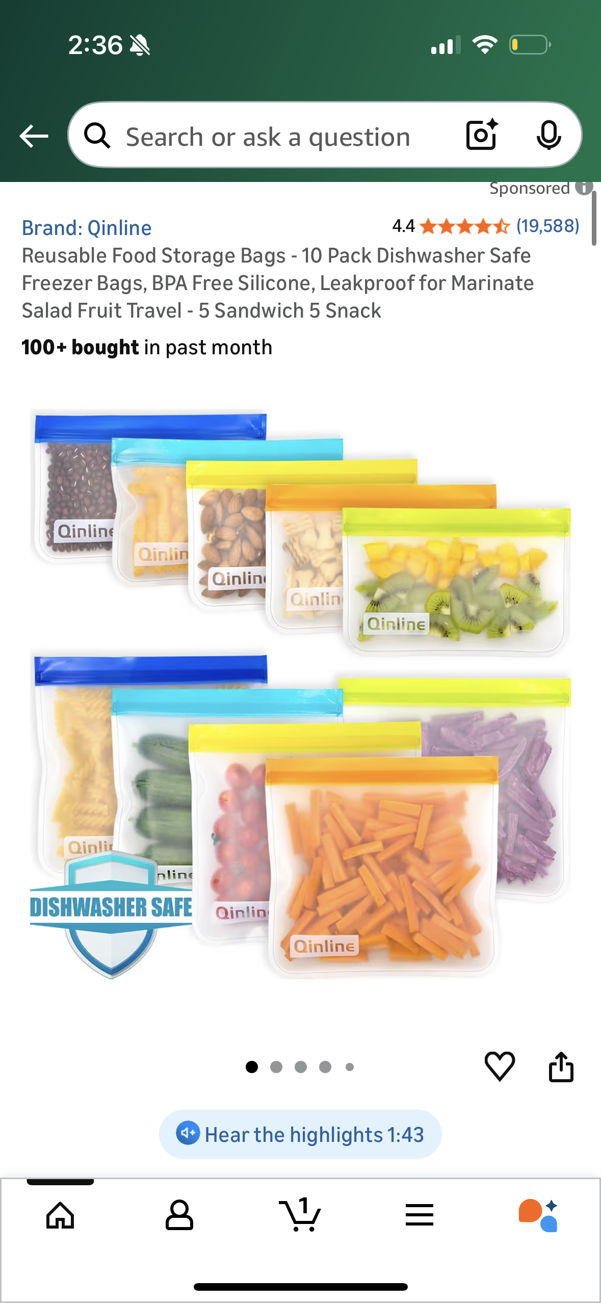 Reusable Food Storage Bags - 10 Pack Dishwasher Safe Freezer Bags, BPA Free Silicone, Leakproof for Marinate Salad Fruit Travel - 5 Sandwich 5 Snack