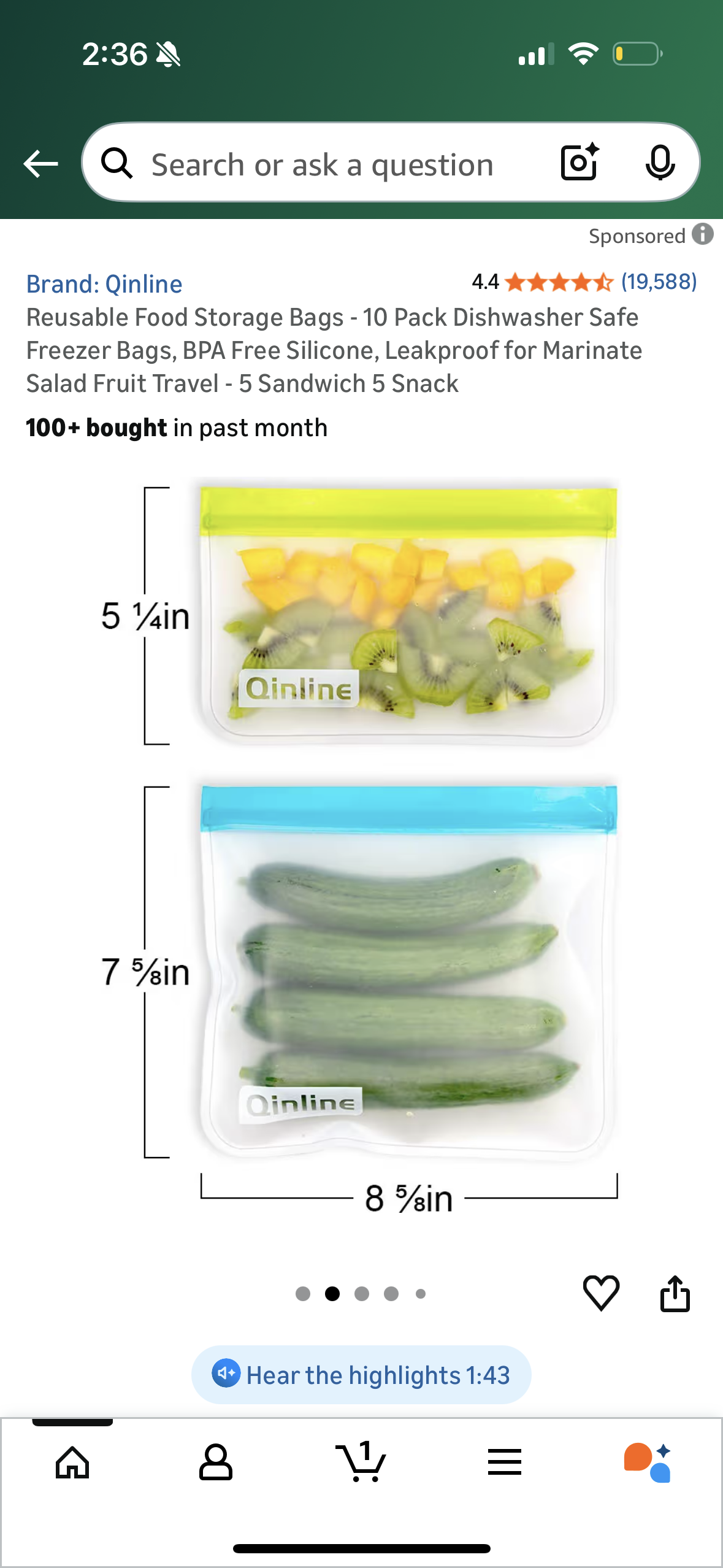 Reusable Food Storage Bags - 10 Pack Dishwasher Safe Freezer Bags, BPA Free Silicone, Leakproof for Marinate Salad Fruit Travel - 5 Sandwich 5 Snack