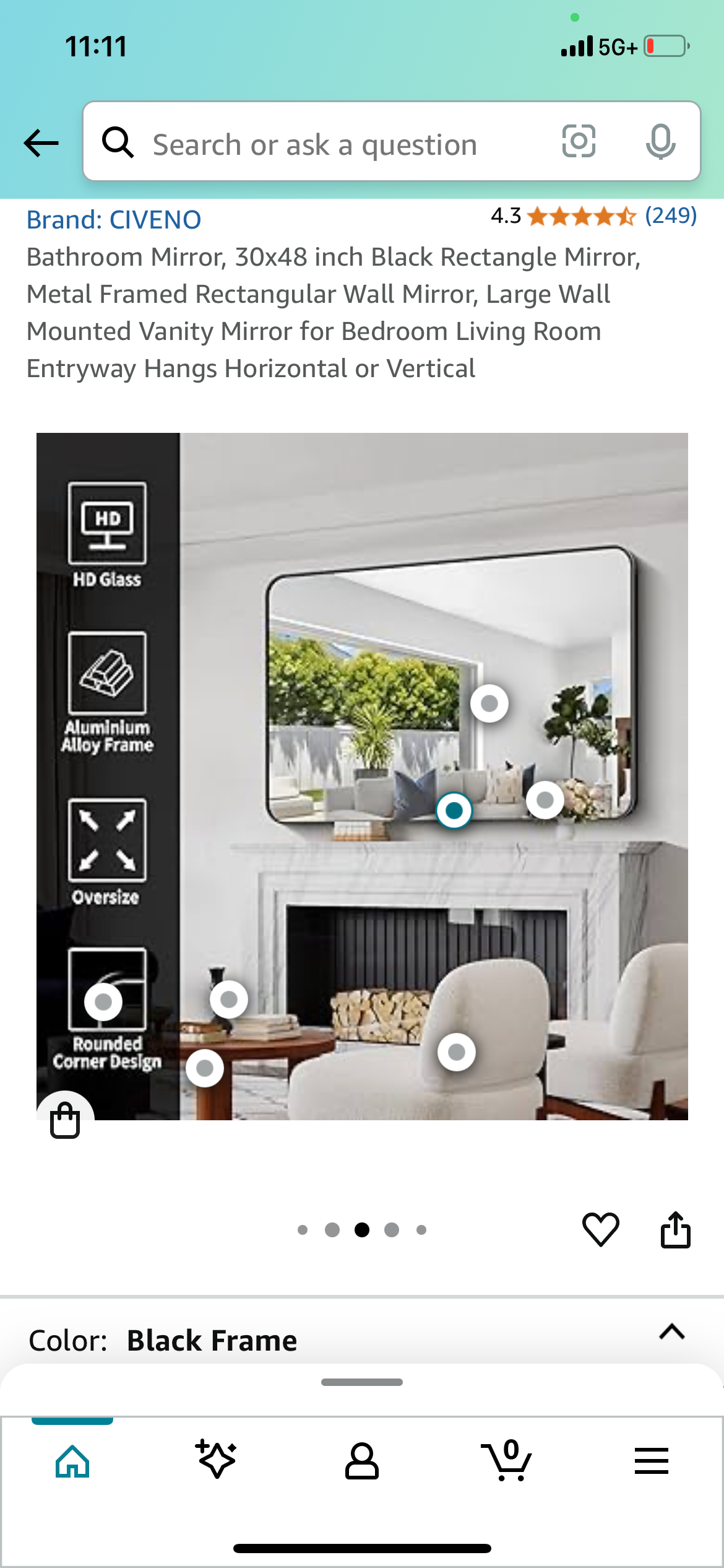New - Rectangular Black Mirror 30" x 48" (M310)