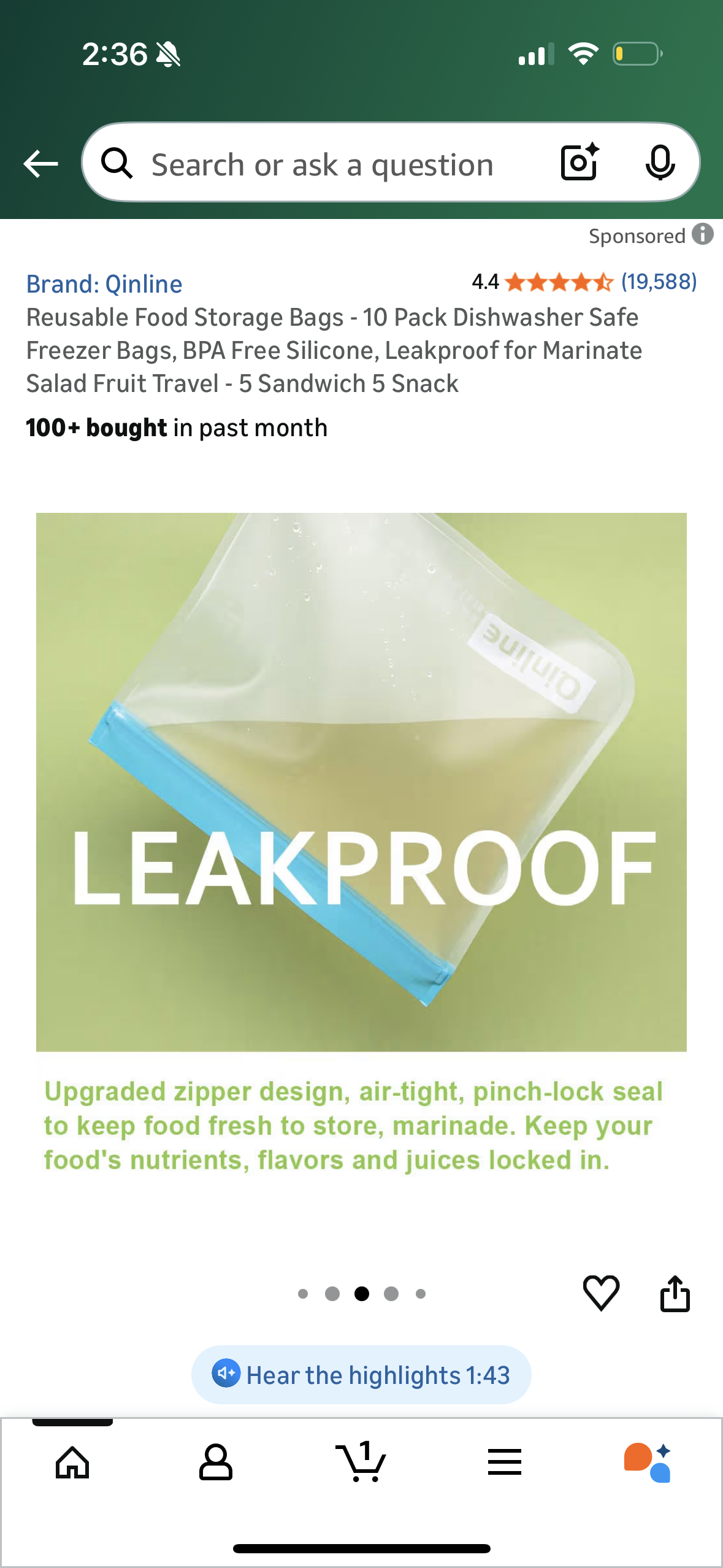 Reusable Food Storage Bags - 10 Pack Dishwasher Safe Freezer Bags, BPA Free Silicone, Leakproof for Marinate Salad Fruit Travel - 5 Sandwich 5 Snack