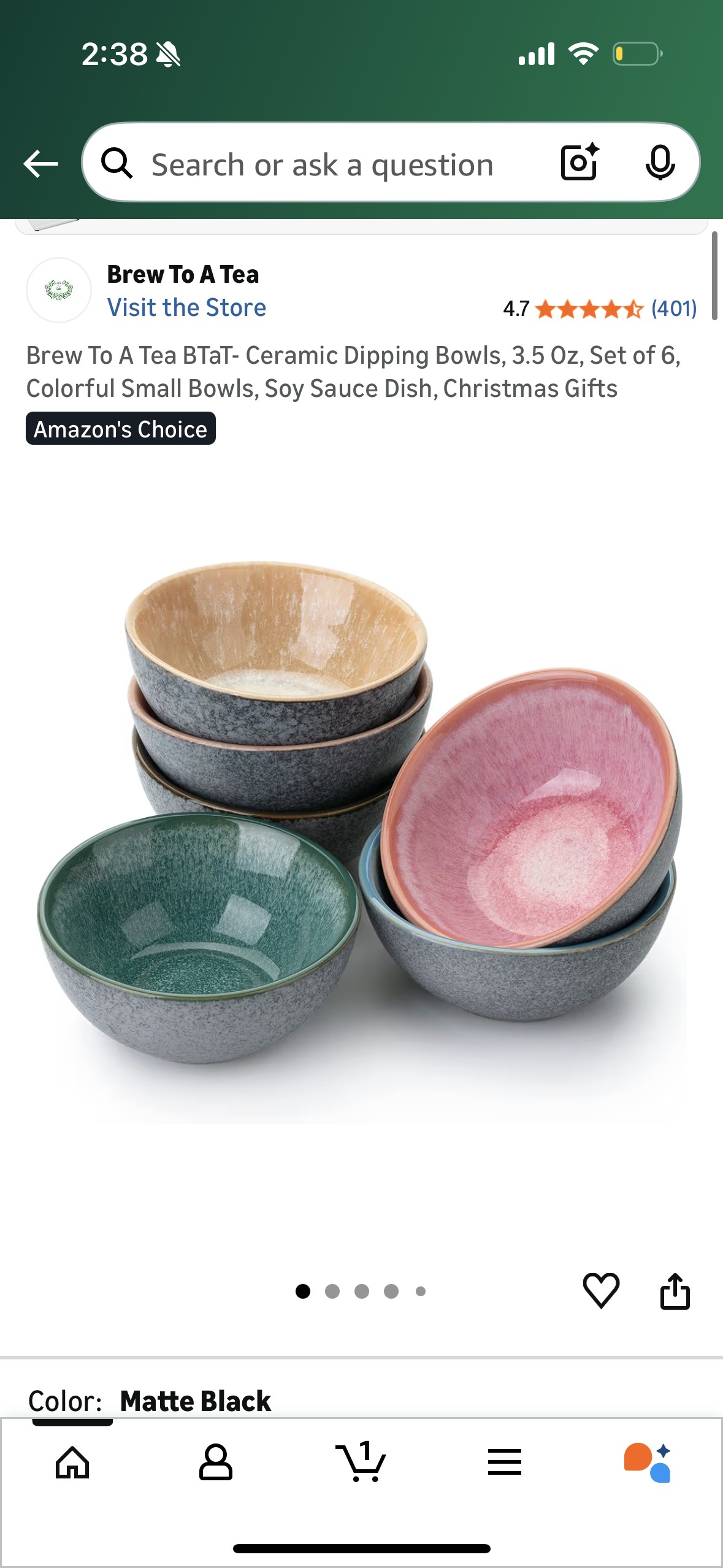 Brew To A Tea BTaT- Ceramic Dipping Bowls, 3.5 Oz, Set of 6, Colorful Small Bowls, Soy Sauce Dish, Christmas Gifts