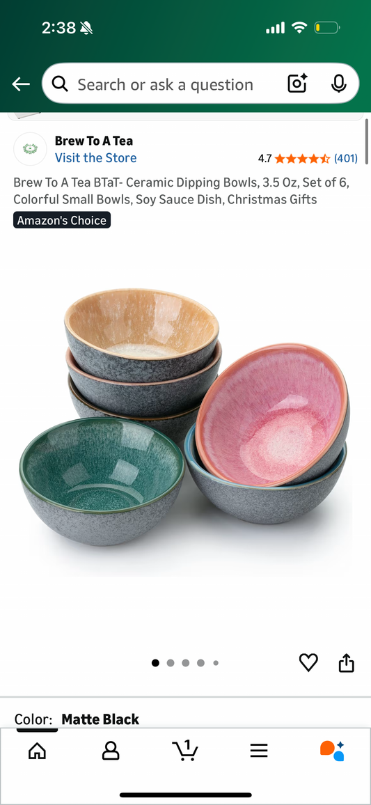 Brew To A Tea BTaT- Ceramic Dipping Bowls, 3.5 Oz, Set of 6, Colorful Small Bowls, Soy Sauce Dish, Christmas Gifts