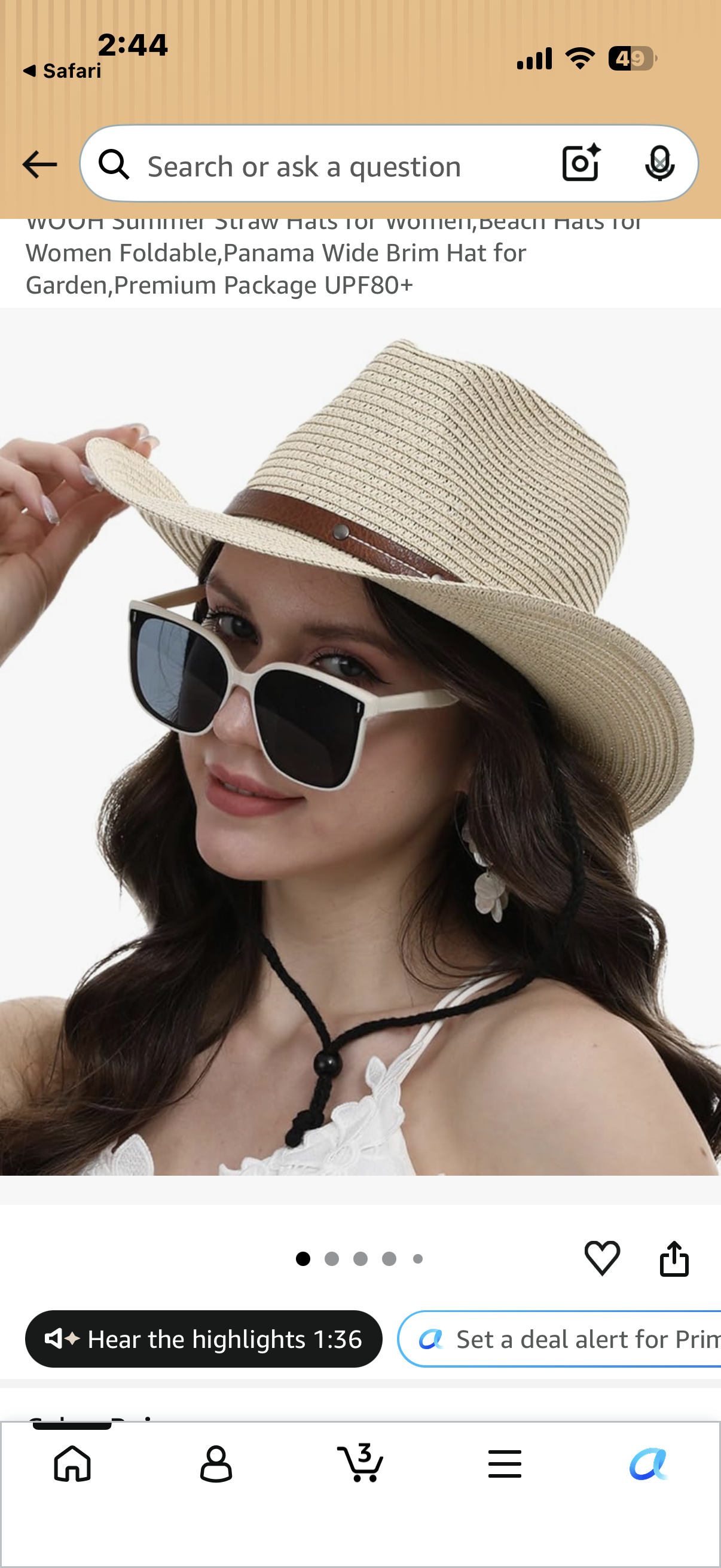 WOOH Summer Straw Hats for Women,Beach Hats for Women Foldable,Panama Wide Brim Hat for Garden,Premium Package UPF80+