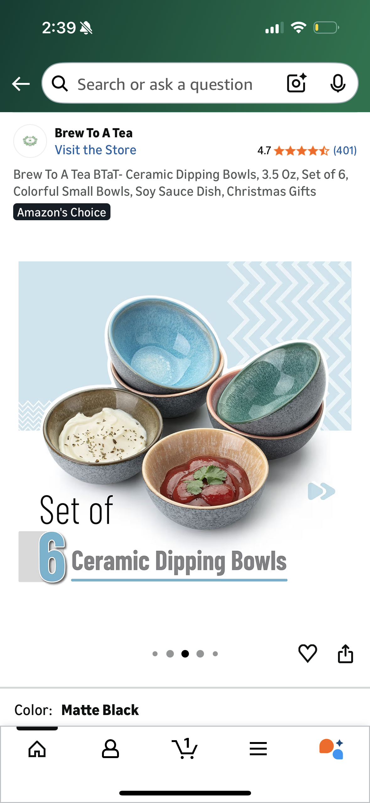 Brew To A Tea BTaT- Ceramic Dipping Bowls, 3.5 Oz, Set of 6, Colorful Small Bowls, Soy Sauce Dish, Christmas Gifts