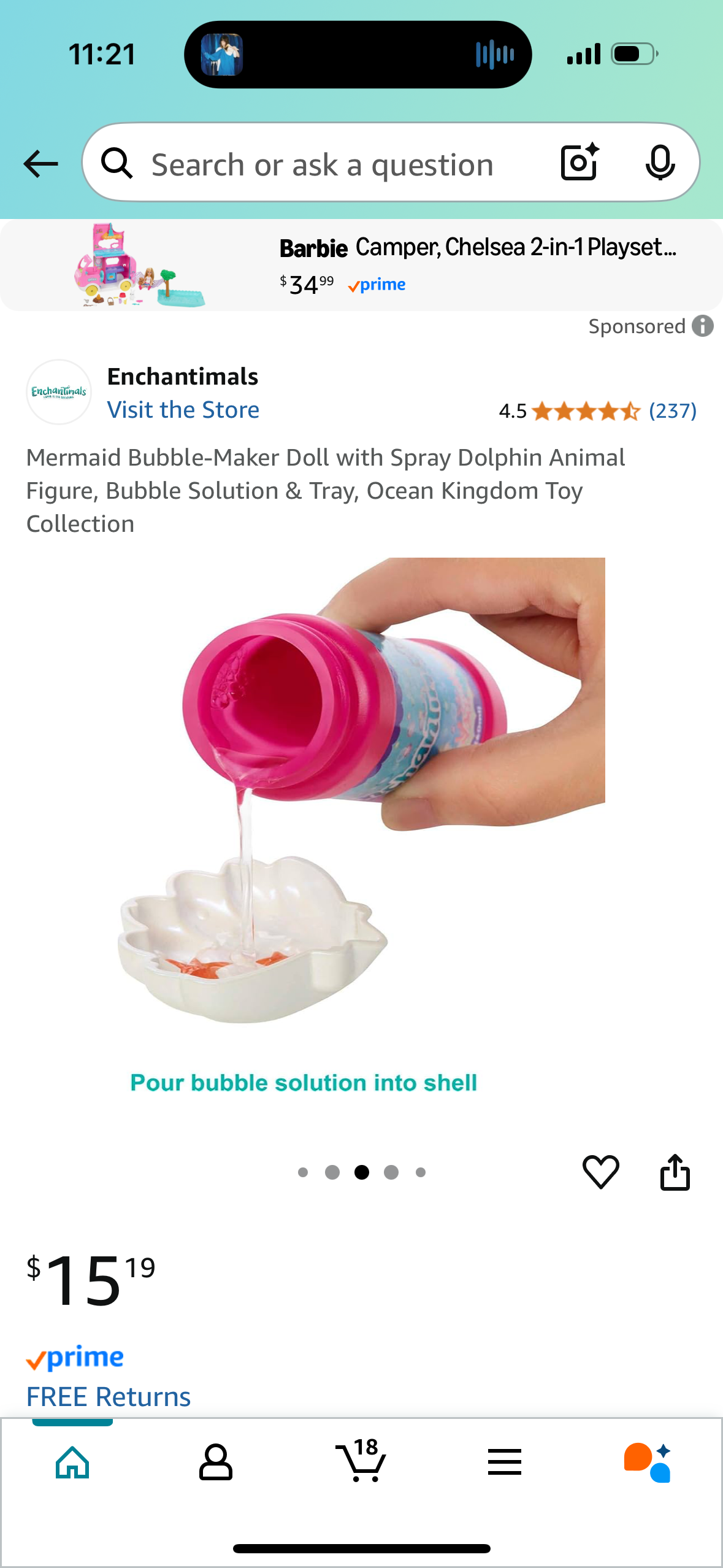 Mermaid Bubble-Maker Doll with Spray Dolphin Animal Figure, Bubble Solution & Tray, Ocean Kingdom Toy Collection