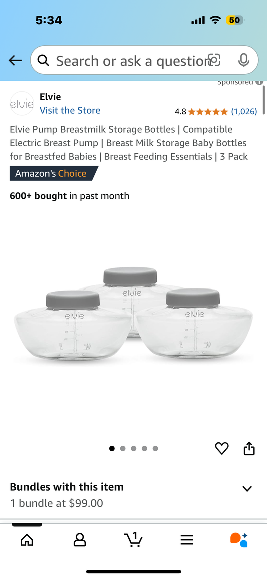 Elvie Pump Breastmilk Storage Bottles | Compatible Electric Breast Pump | Breast Milk Storage Baby Bottles for Breastfed Babies | Breast Feeding Essentials | 3 Pack