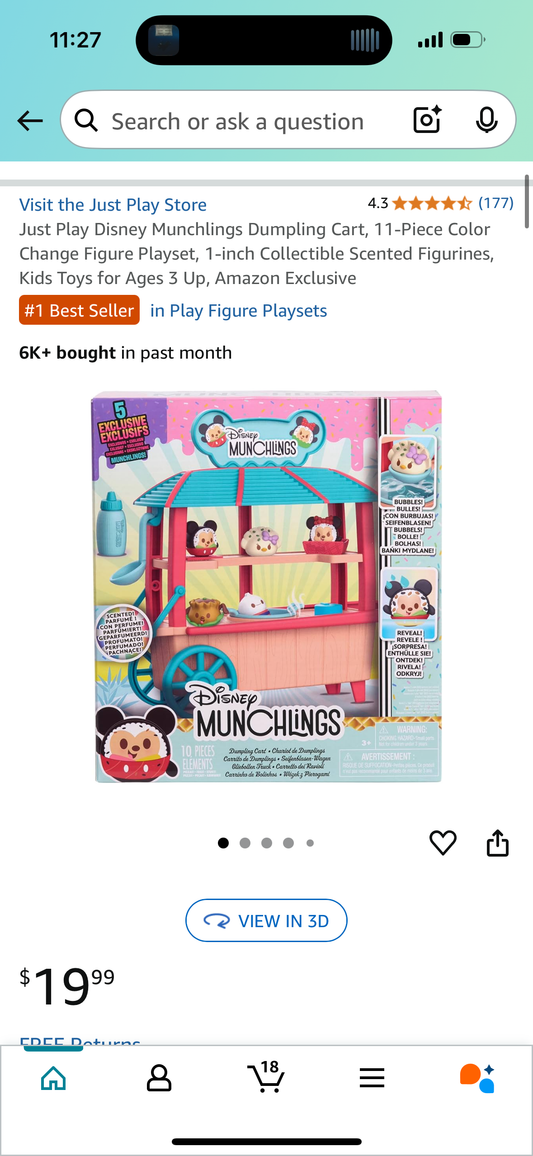 Just Play Disney Munchlings Dumpling Cart, 11-Piece Color Change Figure Playset, 1-inch Collectible Scented Figurines, Kids Toys for Ages 3 Up, Amazon Exclusive