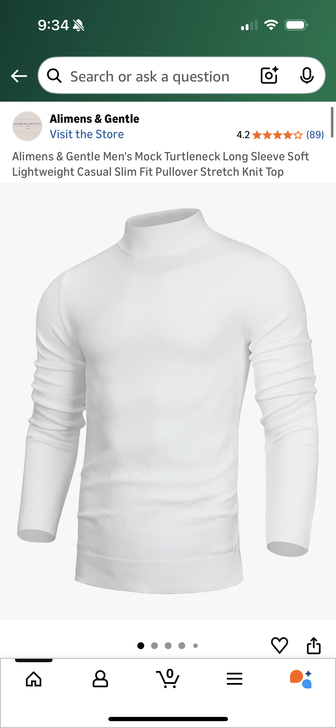 Men's Mock Turtleneck Long Sleeve Soft Lightweight Knit Casual Slim Fit Pullover (Size Medium)