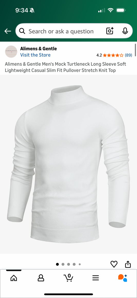 Men's Mock Turtleneck Long Sleeve Soft Lightweight Knit Casual Slim Fit Pullover (Size Medium)