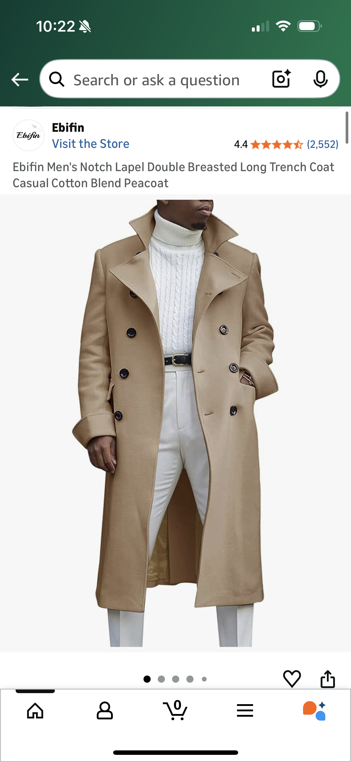Men's Notch Lapel Double Breasted Long Trench Coat (Size Medium)