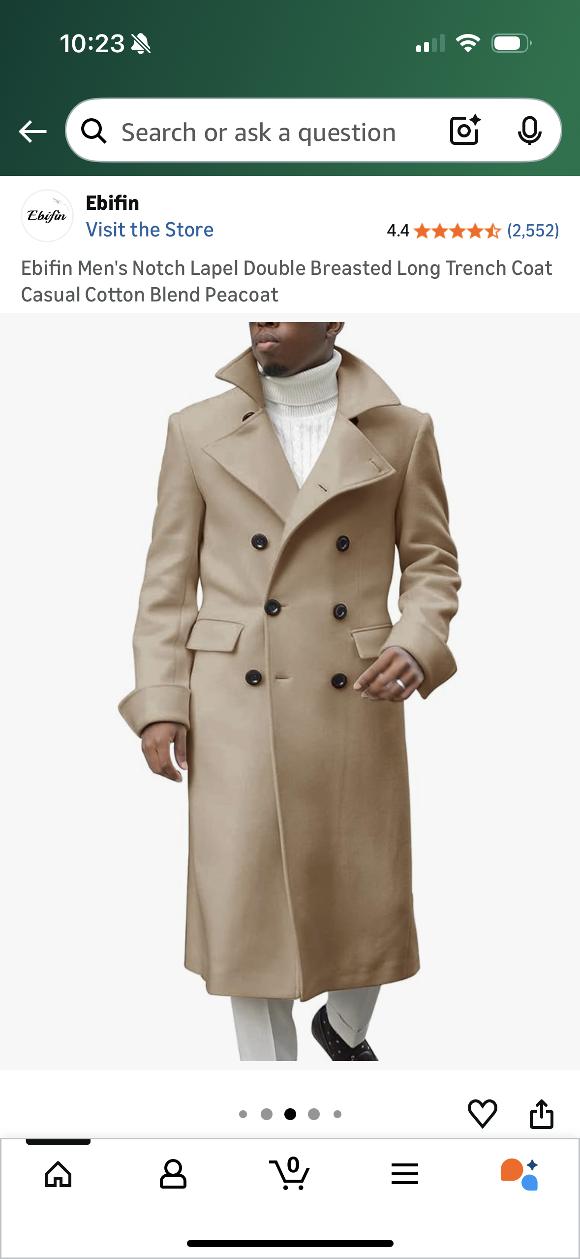 Men's Notch Lapel Double Breasted Long Trench Coat (Size Medium)
