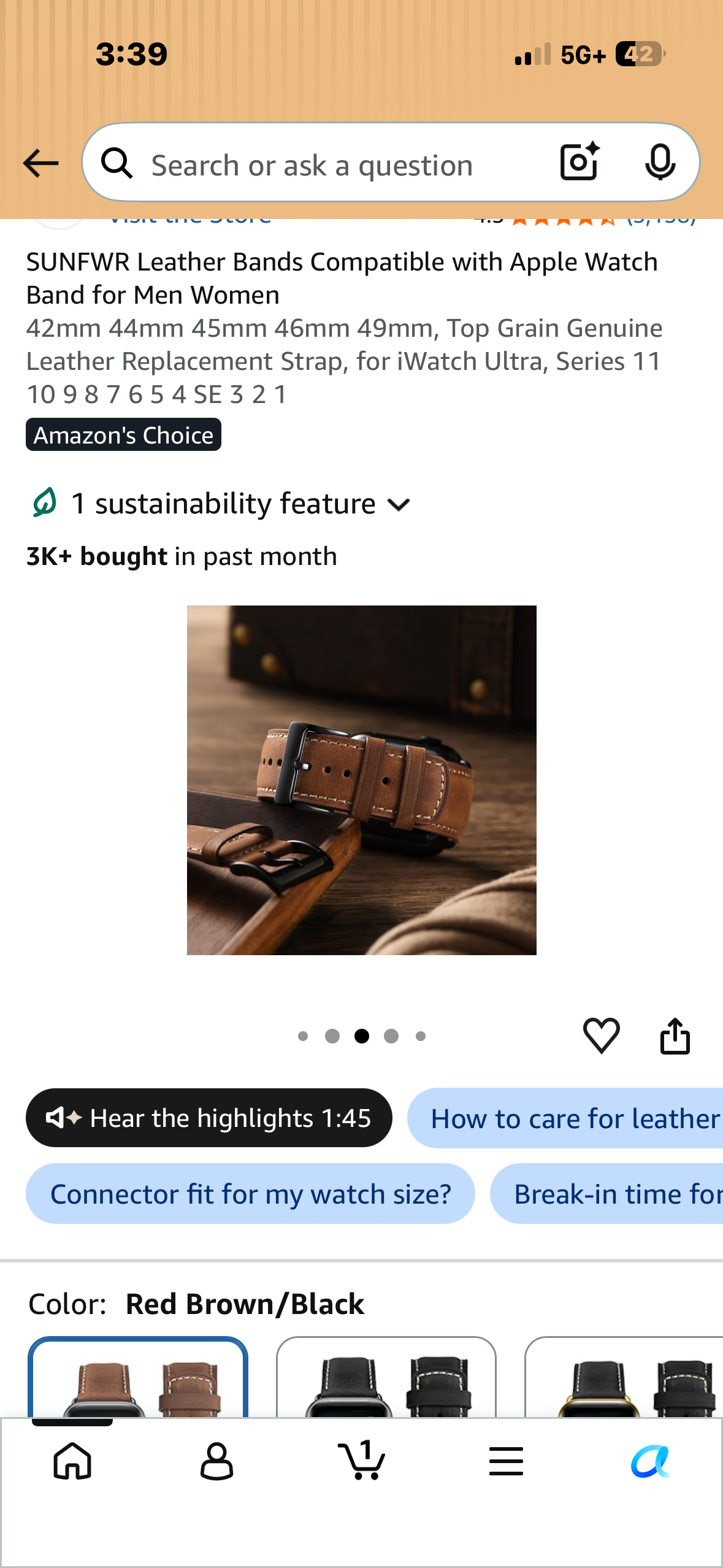 Leather Band Compatible with Apple Watch Ultra 2/Ultra Band 42mm 44mm 45mm 49mm for Men, Vintage Watch Strap for iWatch Series 9 8 7 6 5 4 3 2 1 SE, Grain Genuine Replacement (Brown)