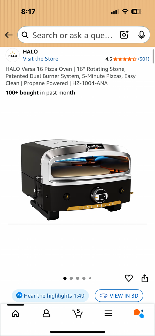 HALO Versa 16 Pizza Oven, 16” Rotating Stone, Patented Dual Burner System, 5-Minute Pizzas, Easy Clean, Propane Powered (R716)