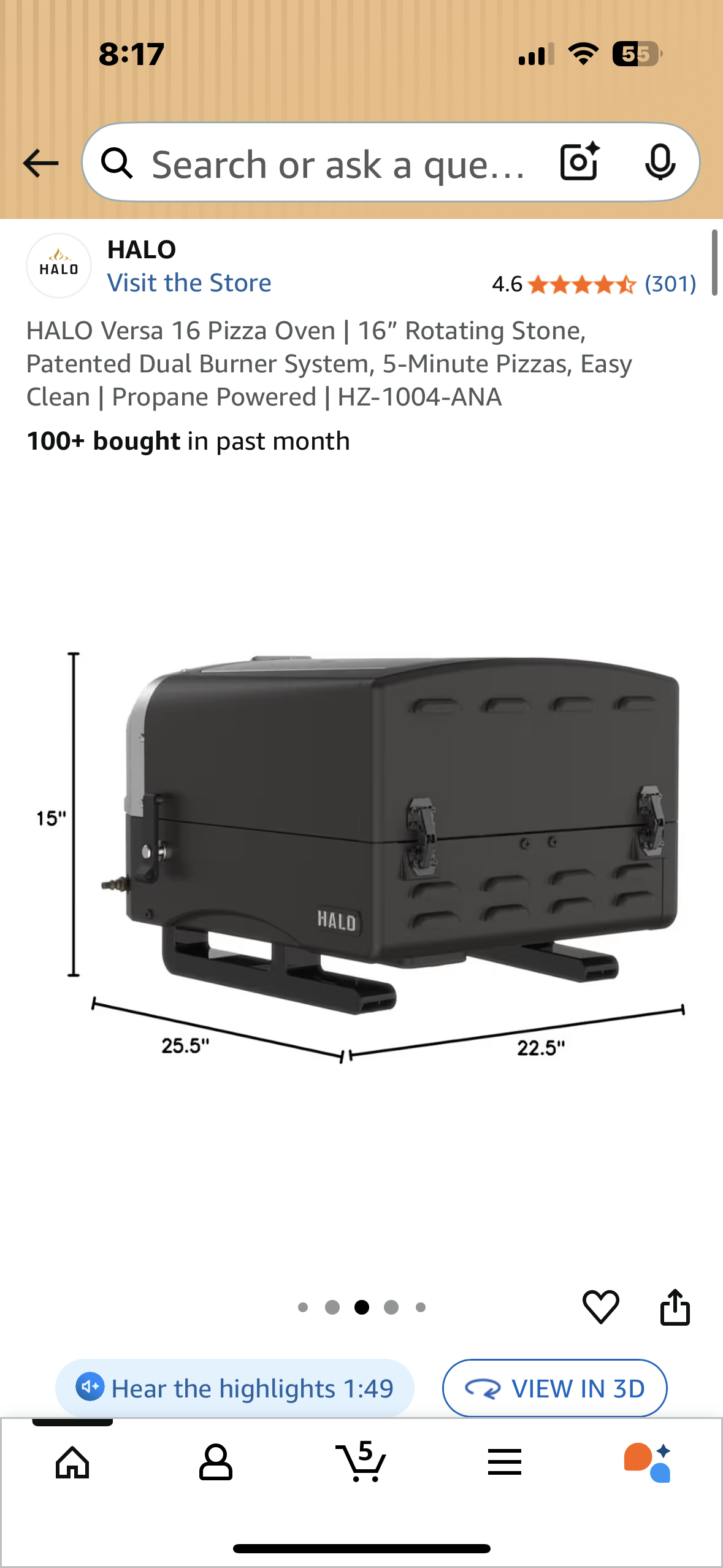 HALO Versa 16 Pizza Oven, 16” Rotating Stone, Patented Dual Burner System, 5-Minute Pizzas, Easy Clean, Propane Powered (R716)