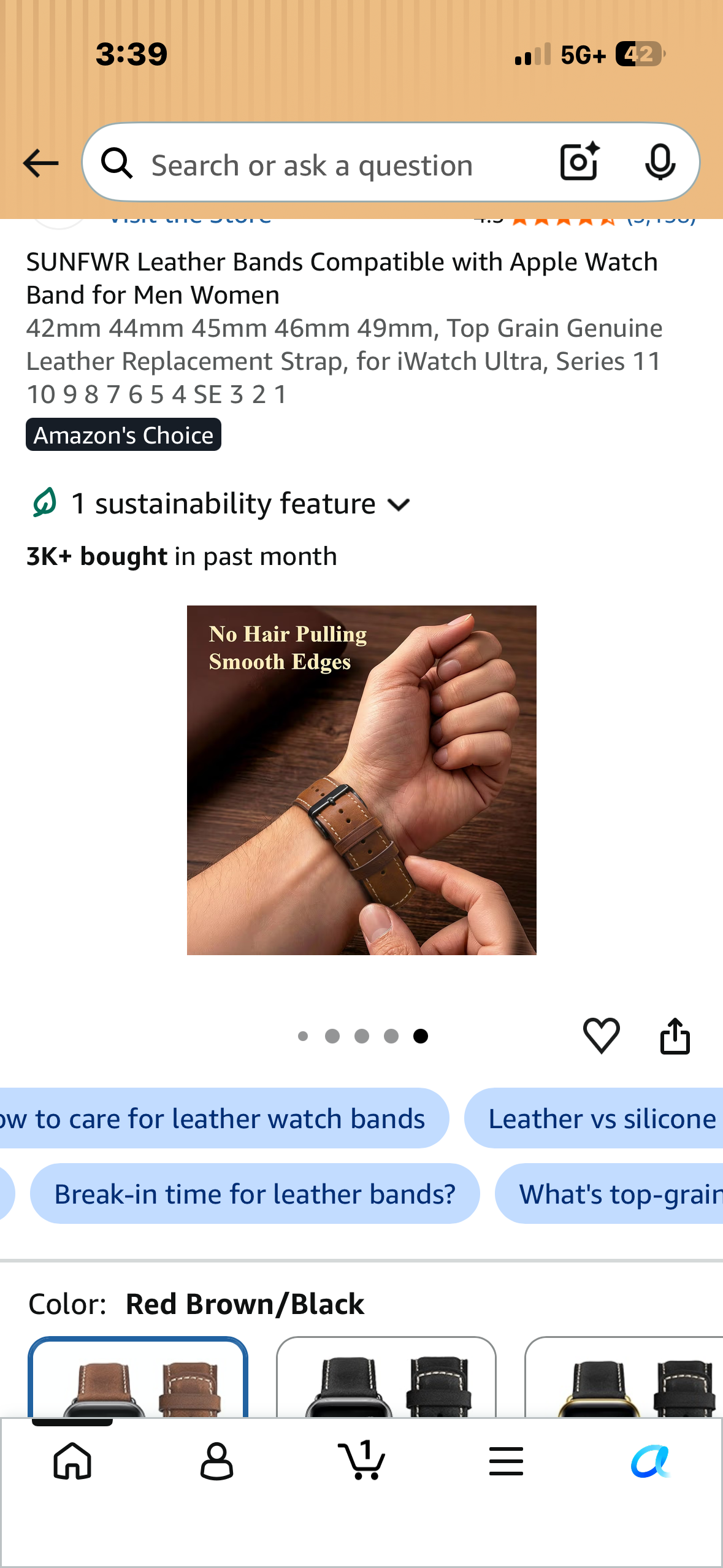 Leather Band Compatible with Apple Watch Ultra 2/Ultra Band 42mm 44mm 45mm 49mm for Men, Vintage Watch Strap for iWatch Series 9 8 7 6 5 4 3 2 1 SE, Grain Genuine Replacement (Brown)