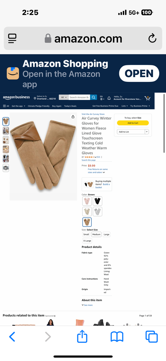 Air Curvey Winter Gloves for Women Fleece Lined Glove Touchscreen Texting Cold Weather Warm Gloves Size Small
