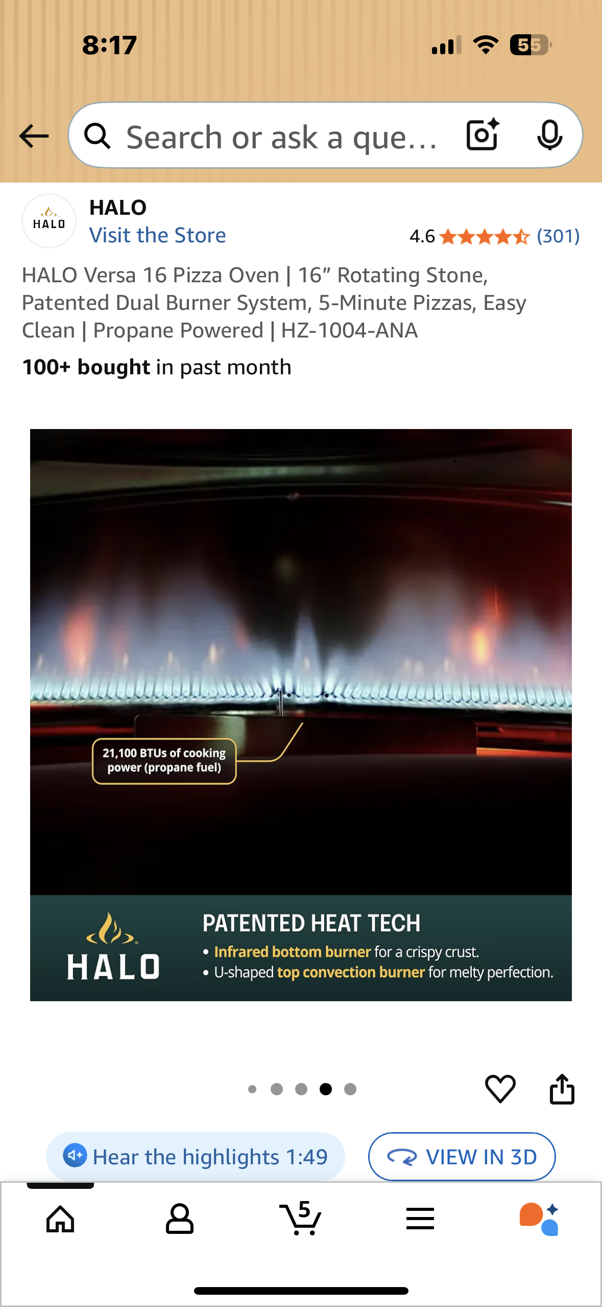 HALO Versa 16 Pizza Oven, 16” Rotating Stone, Patented Dual Burner System, 5-Minute Pizzas, Easy Clean, Propane Powered (R716)