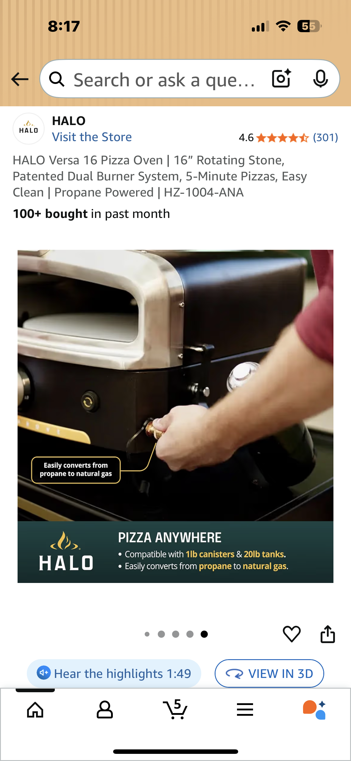 HALO Versa 16 Pizza Oven, 16” Rotating Stone, Patented Dual Burner System, 5-Minute Pizzas, Easy Clean, Propane Powered (R716)