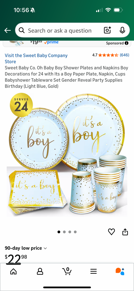 Sweet Baby Co. Oh Baby Boy Shower Plates and Napkins Boy Decorations for 24 with Its a Boy Paper Plate, Napkin, Cups Babyshower Tableware Set Gender Reveal Party Supplies Birthday (Light Blue, Gold)
