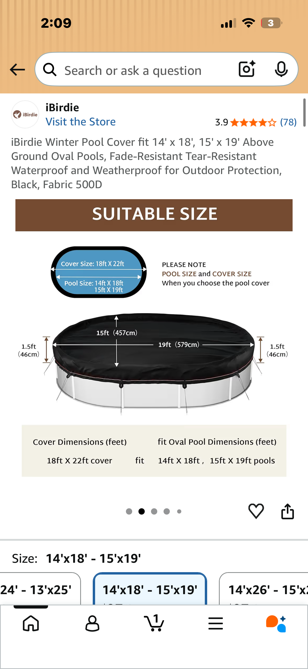 ¡Birdie Winter Pool Cover for Above Ground Oval Pools, Fade-Resistant Tear Resistant Waterproof and Weatherproof, 500D Fabric