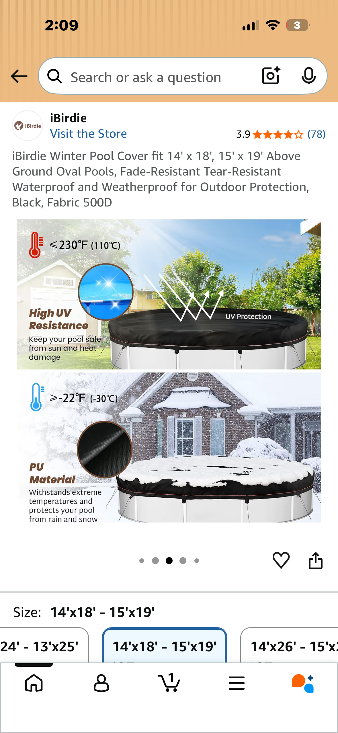 ¡Birdie Winter Pool Cover for Above Ground Oval Pools, Fade-Resistant Tear Resistant Waterproof and Weatherproof, 500D Fabric