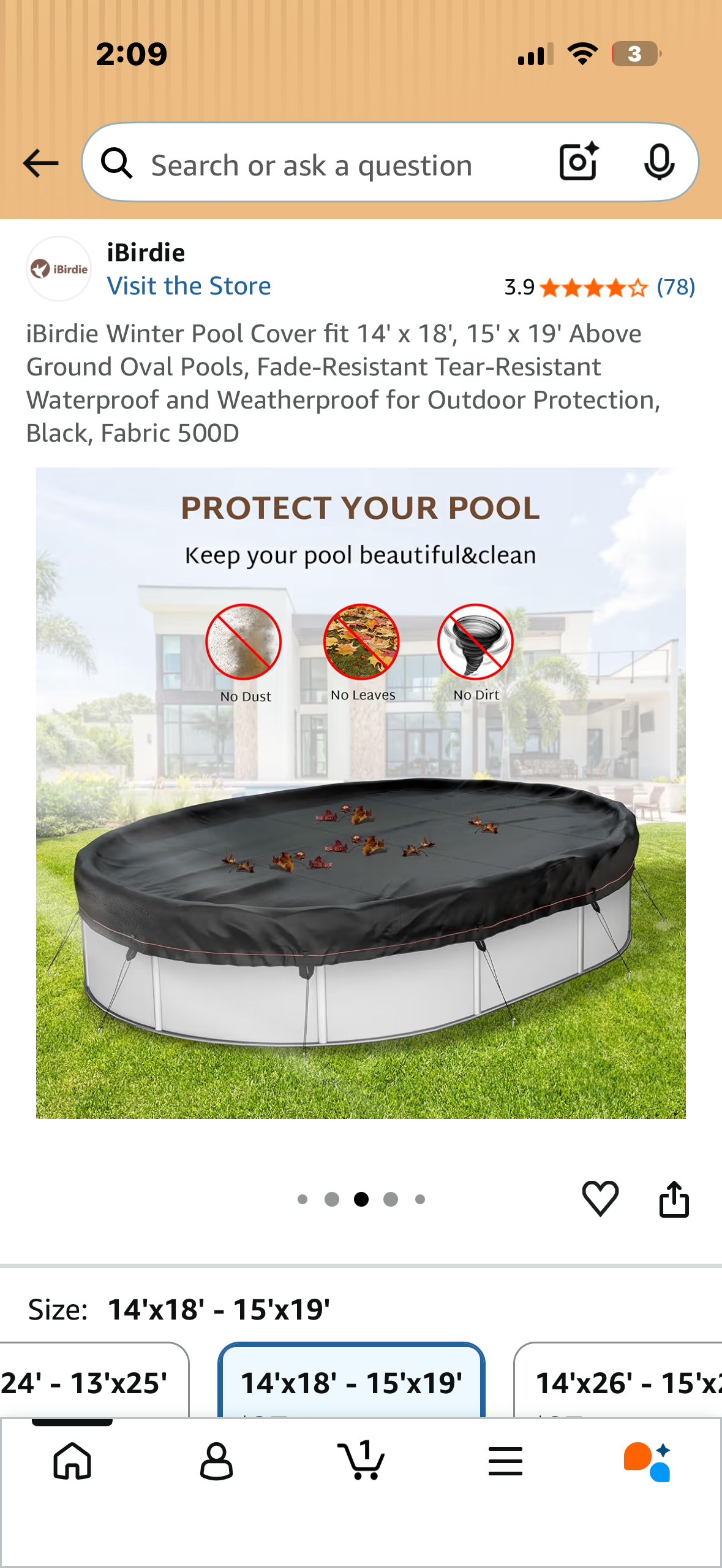 ¡Birdie Winter Pool Cover for Above Ground Oval Pools, Fade-Resistant Tear Resistant Waterproof and Weatherproof, 500D Fabric