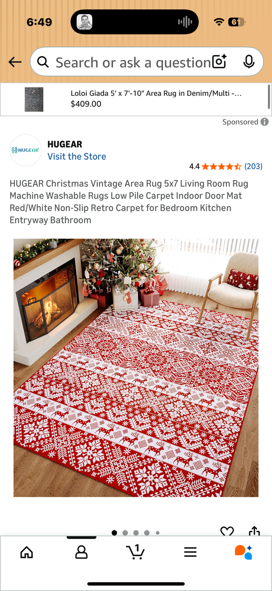 HUGEAR Christmas Vintage Area Rug 5x7 Living Room Rug Machine Washable Rugs Low Pile Carpet Indoor Door Mat Red/White Non-Slip Retro Carpet for Bedroom Kitchen Entryway Bathroom