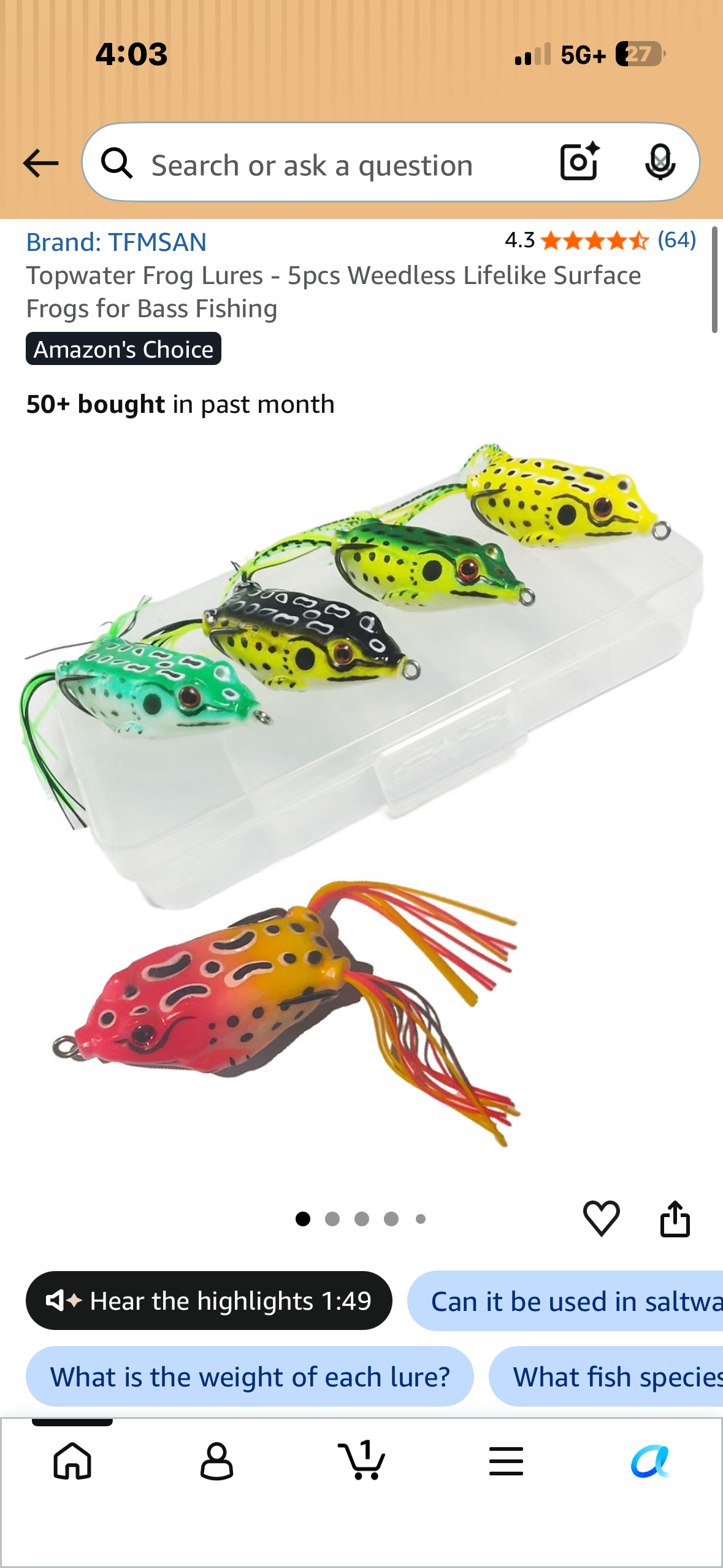 Topwater Frog Lures - 5pcs Weedless Lifelike Surface Frogs for Bass Fishing