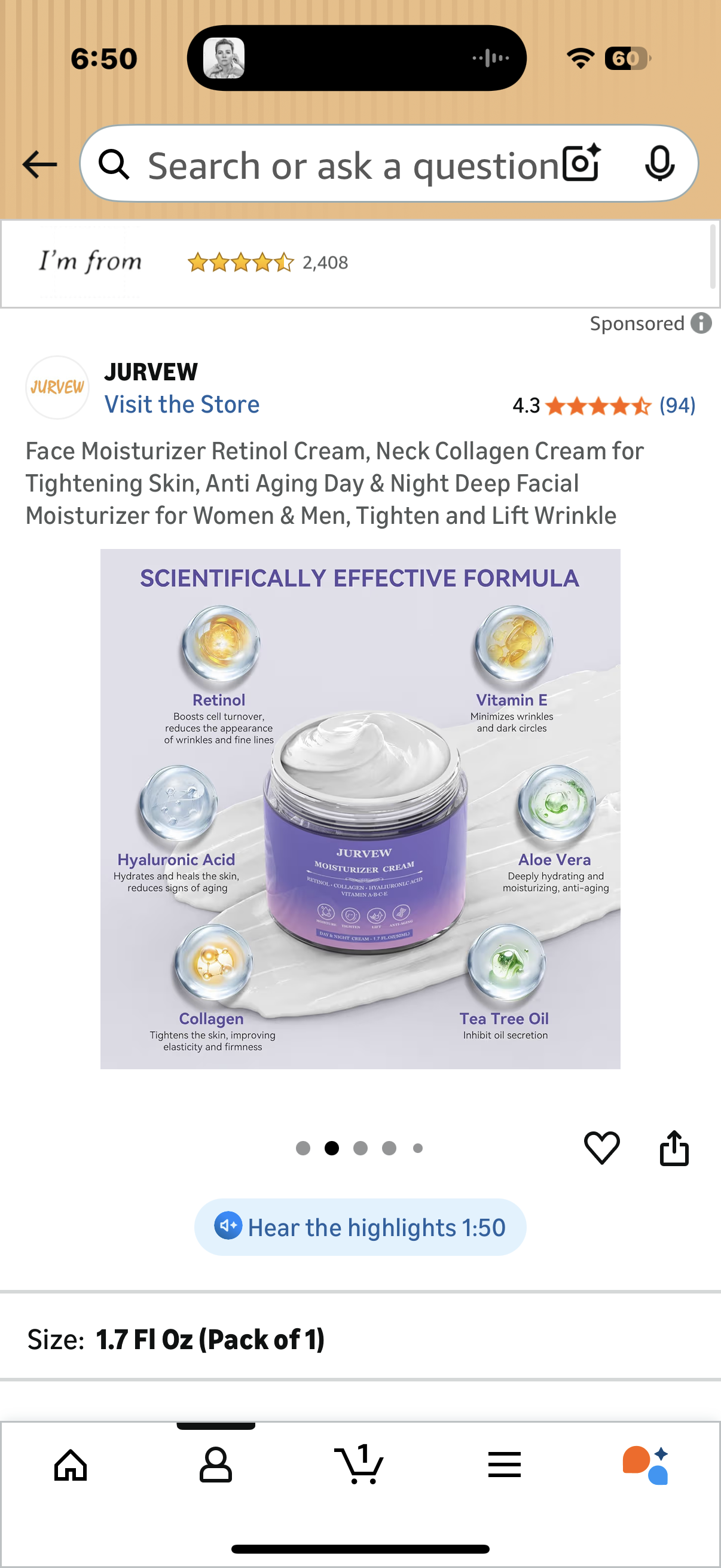 Face Moisturizer Retinol Cream, Neck Collagen Cream for Tightening Skin, Anti Aging Day & Night Deep Facial Moisturizer for Women & Men, Tighten and Lift Wrinkle