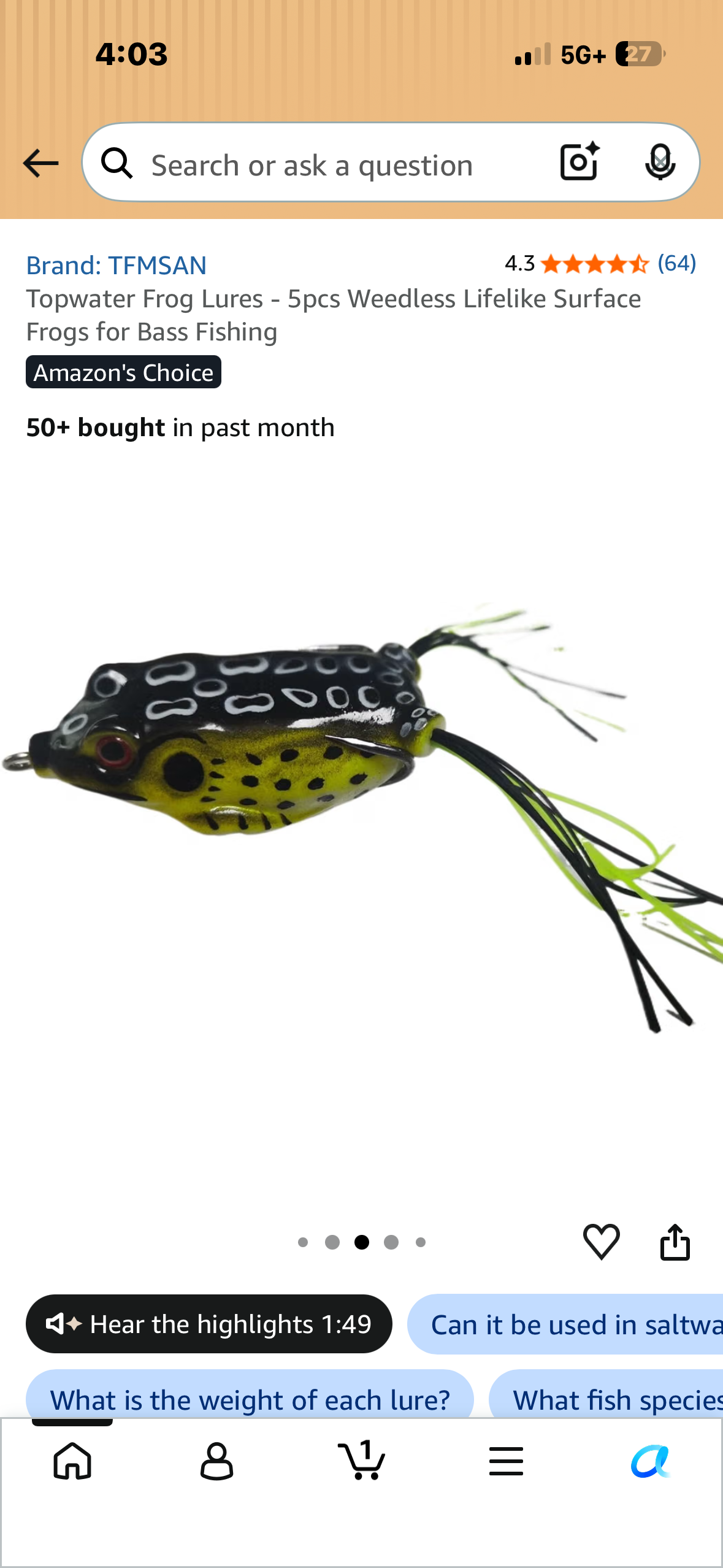 Topwater Frog Lures - 5pcs Weedless Lifelike Surface Frogs for Bass Fishing