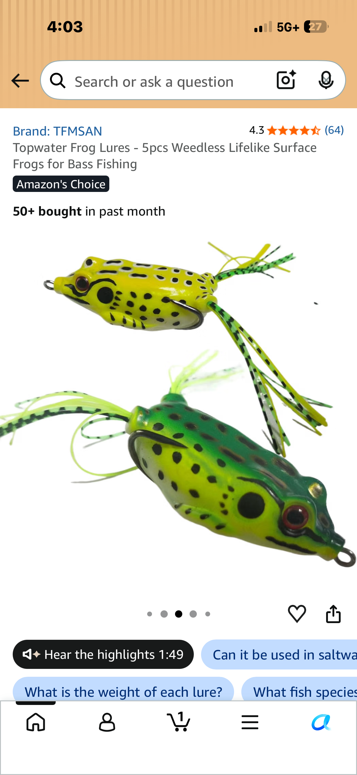 Topwater Frog Lures - 5pcs Weedless Lifelike Surface Frogs for Bass Fishing