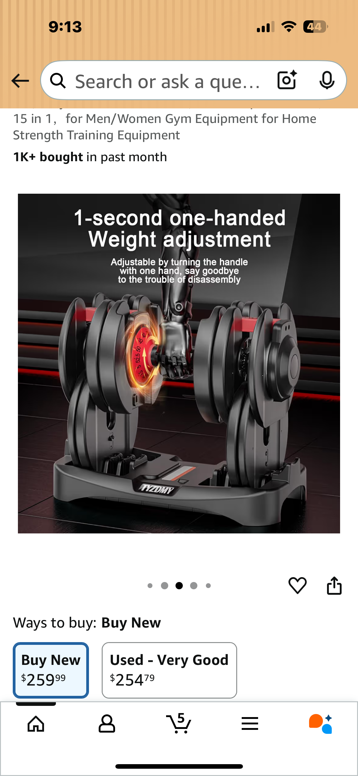 Adjustable Dumbbell, Single Free Weight, Adjustable 52.5 lbs, 15 in 1, Gym Equipment for Home Strength Training (W530)