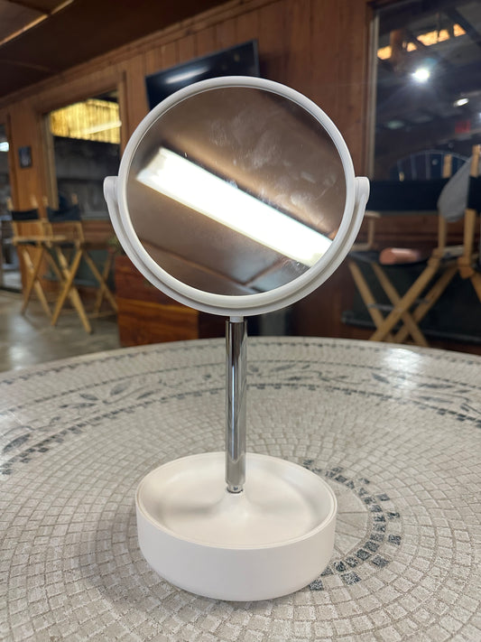 Bathroom & Bedroom Round Makeup Mirror with Stand - Multifunction Base Holder (White) for