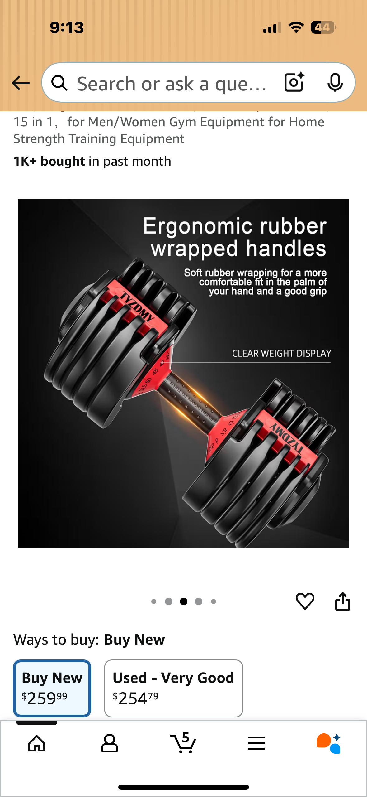 Adjustable Dumbbell, Single Free Weight, Adjustable 52.5 lbs, 15 in 1, Gym Equipment for Home Strength Training (W530)