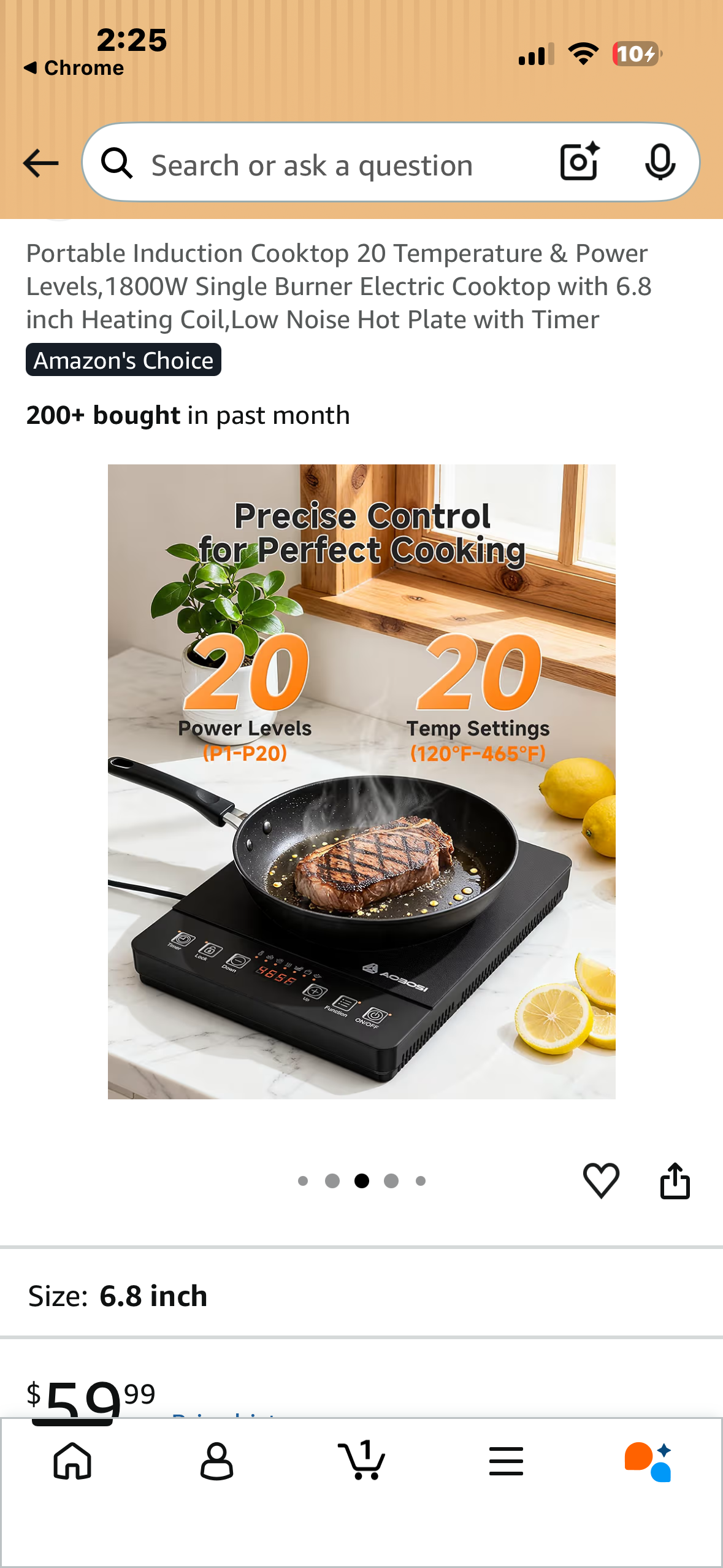 Portable Induction Cooktop 20 Temperature & Power Levels, 1800W Single Burner Electric Cooktop with 6.8 inch Heating Coil, Low Noise Hot Plate with Timer