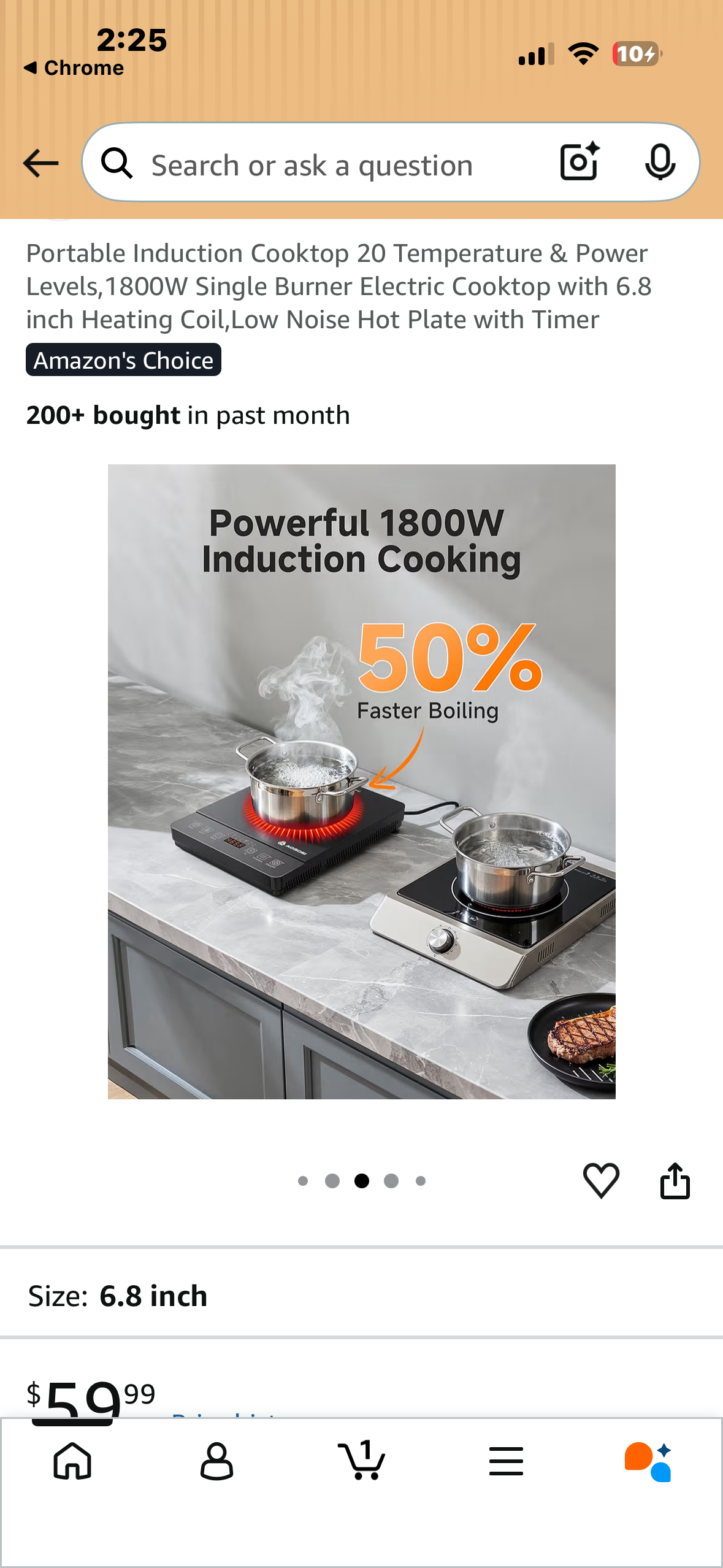 Portable Induction Cooktop 20 Temperature & Power Levels, 1800W Single Burner Electric Cooktop with 6.8 inch Heating Coil, Low Noise Hot Plate with Timer