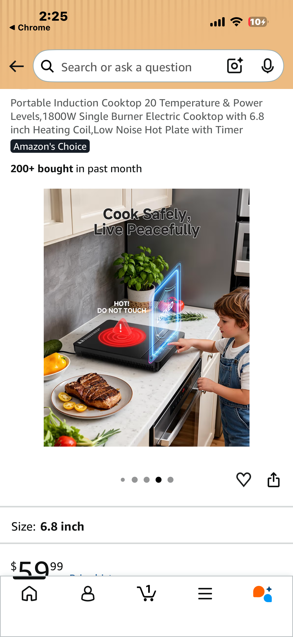 Portable Induction Cooktop 20 Temperature & Power Levels, 1800W Single Burner Electric Cooktop with 6.8 inch Heating Coil, Low Noise Hot Plate with Timer