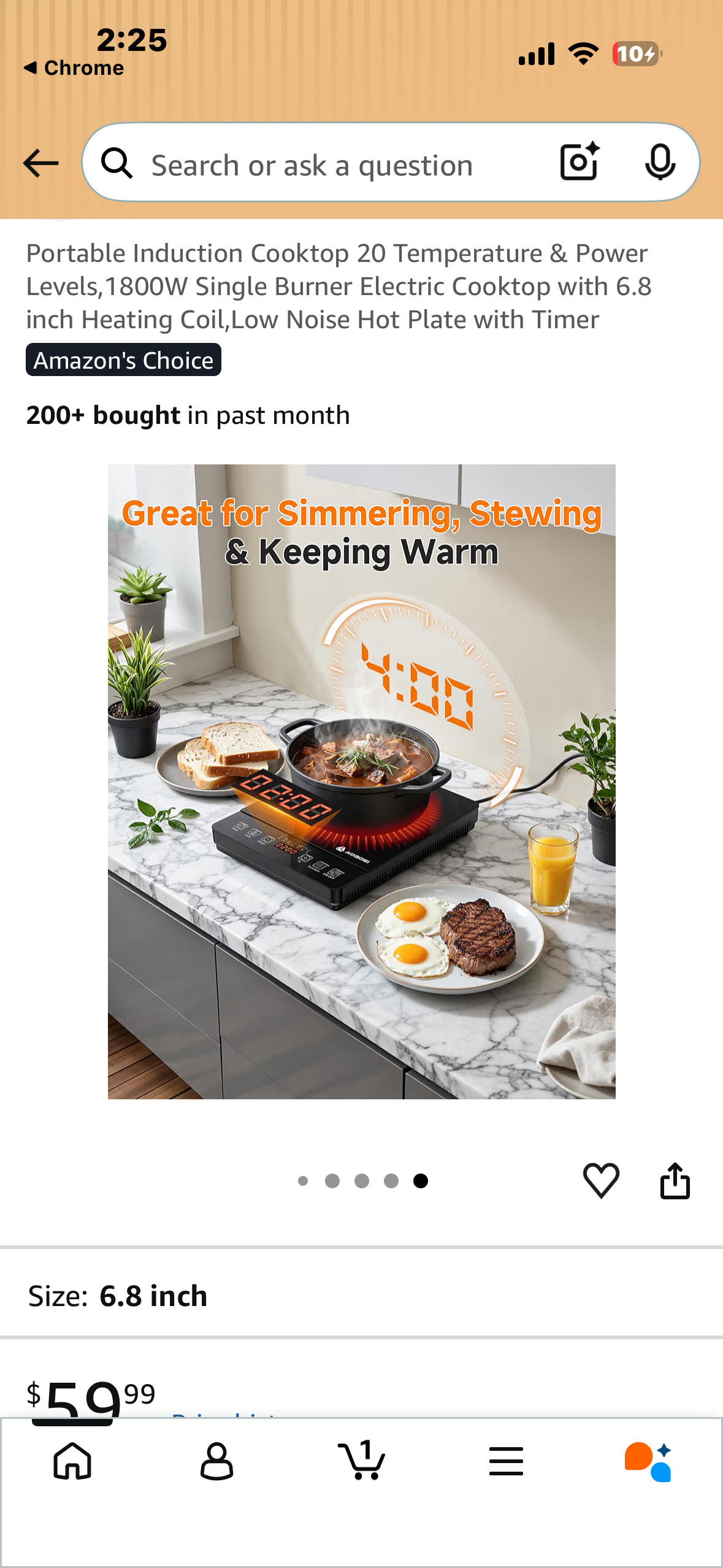 Portable Induction Cooktop 20 Temperature & Power Levels, 1800W Single Burner Electric Cooktop with 6.8 inch Heating Coil, Low Noise Hot Plate with Timer