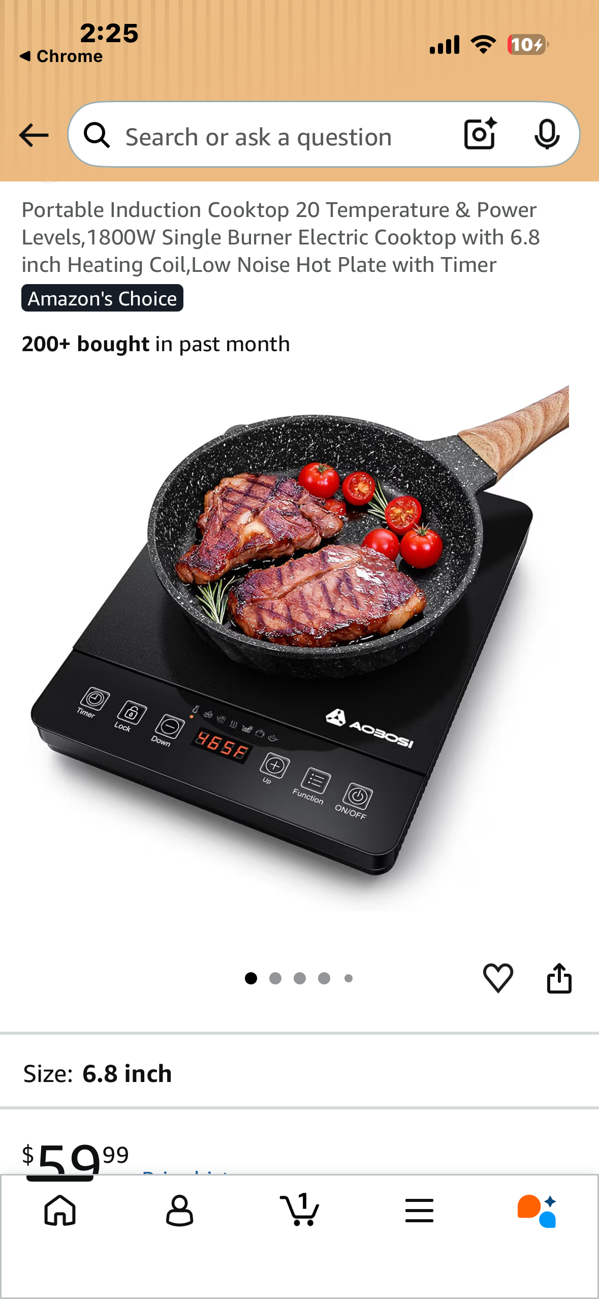 Portable Induction Cooktop 20 Temperature & Power Levels, 1800W Single Burner Electric Cooktop with 6.8 inch Heating Coil, Low Noise Hot Plate with Timer