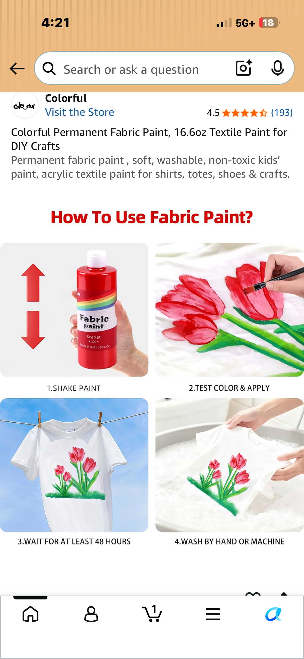 Colorful Permanent Fabric Paint, 16.6oz Textile Paint for DIY Crafts Permanent fabric paint , soft, washable, non-toxic kids’ paint, acrylic textile paint for shirts, totes, shoes & crafts.