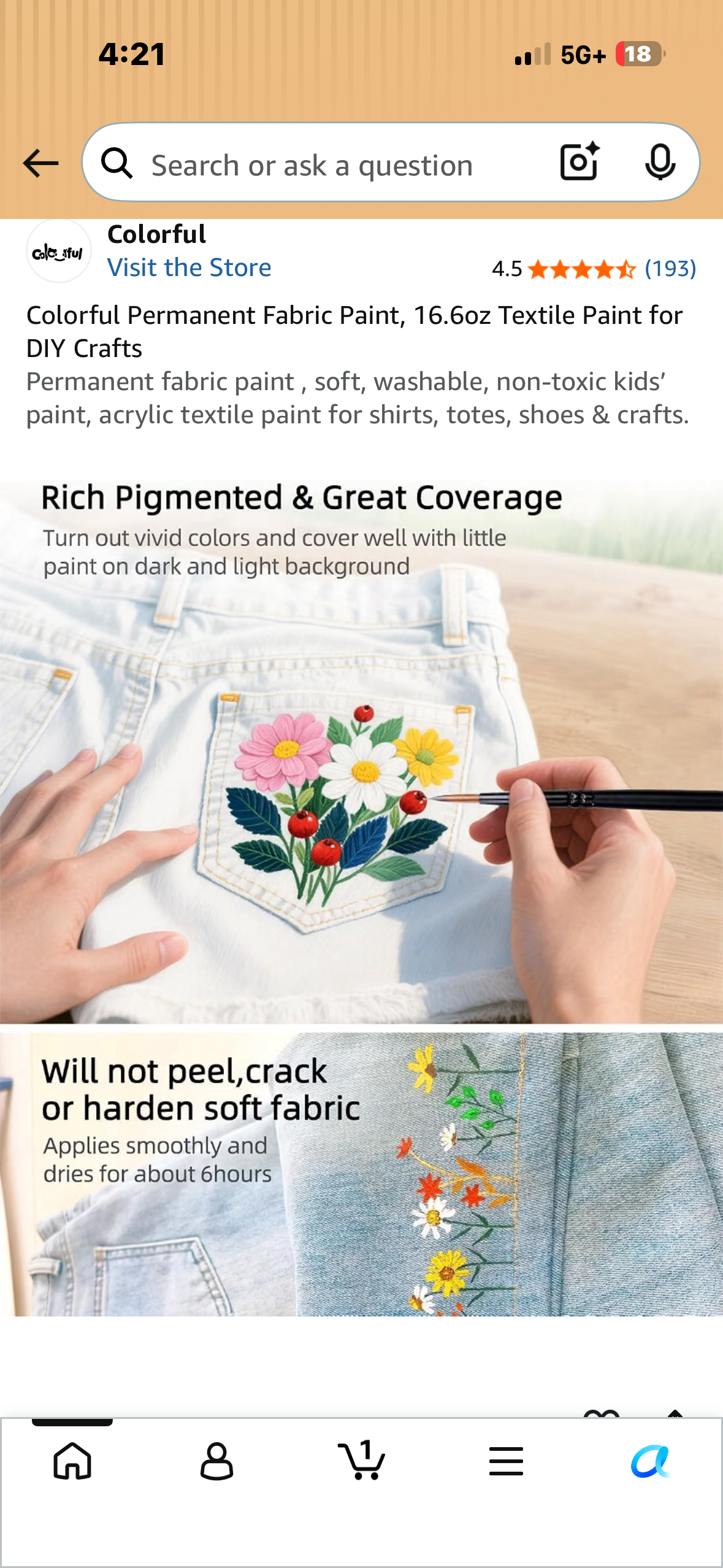 Colorful Permanent Fabric Paint, 16.6oz Textile Paint for DIY Crafts Permanent fabric paint , soft, washable, non-toxic kids’ paint, acrylic textile paint for shirts, totes, shoes & crafts.