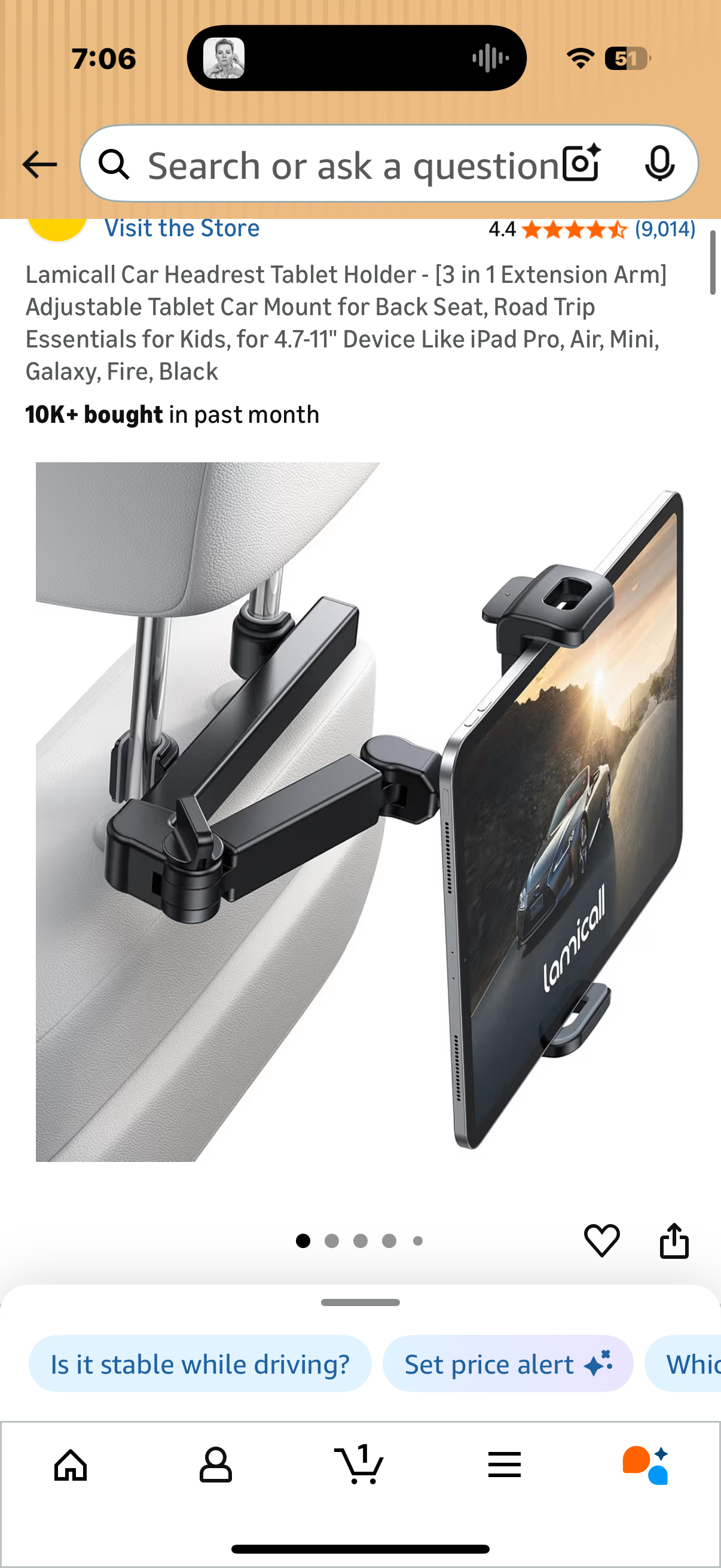 Lamicall Car Headrest Tablet Holder - [3 in 1 Extension Arm] Adjustable Tablet Car Mount for Back Seat, Road Trip Essentials for Kids, for 4.7-11" Device Like iPad Pro, Air, Mini, Galaxy, Fire, Black