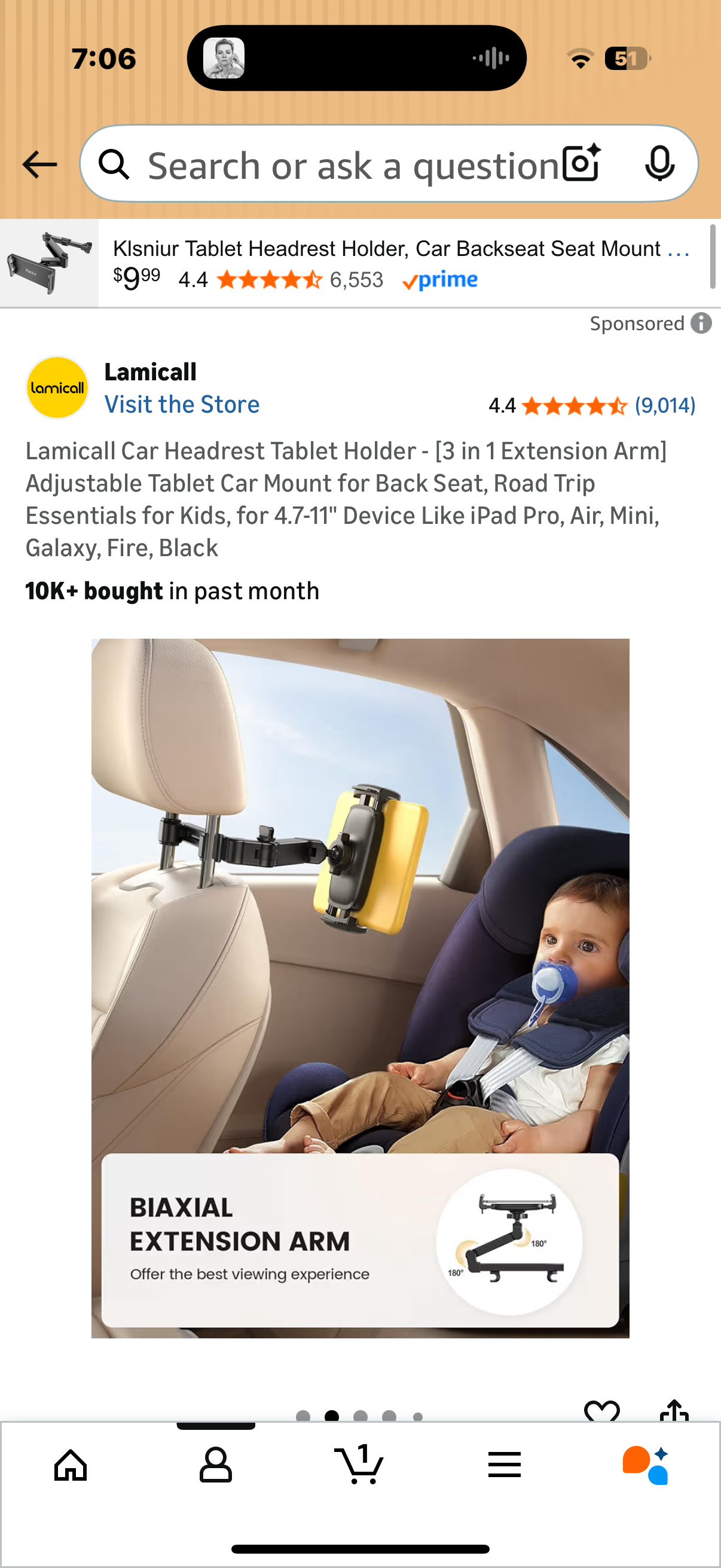 Lamicall Car Headrest Tablet Holder - [3 in 1 Extension Arm] Adjustable Tablet Car Mount for Back Seat, Road Trip Essentials for Kids, for 4.7-11" Device Like iPad Pro, Air, Mini, Galaxy, Fire, Black