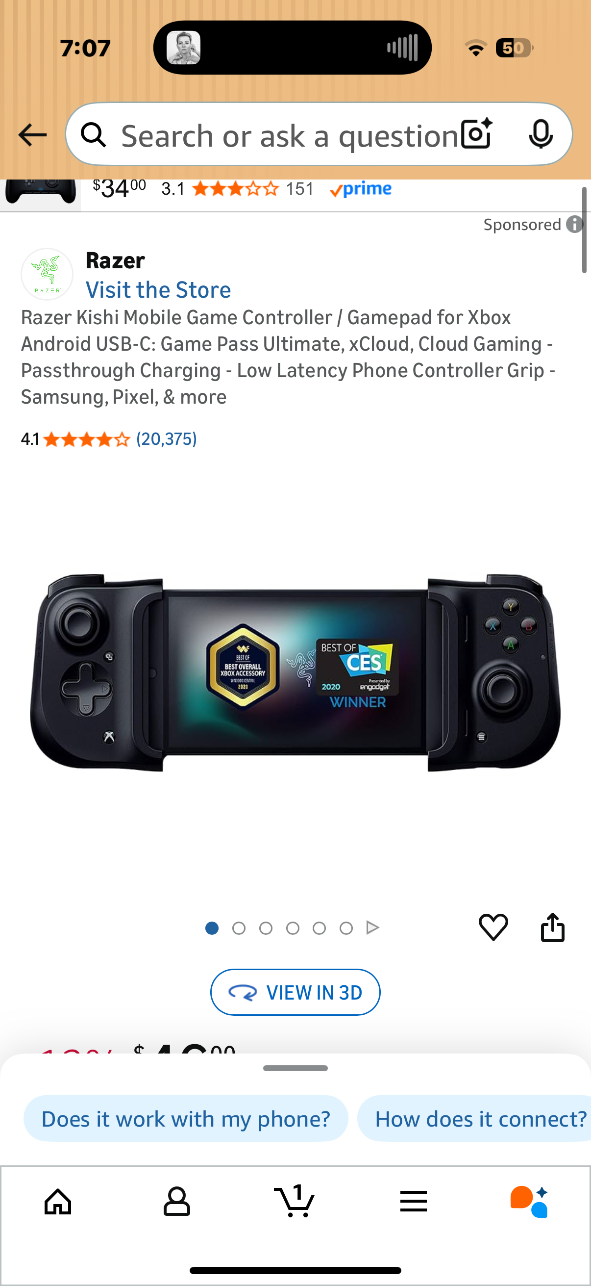 Razer Kishi Mobile Game Controller / Gamepad for Xbox Android USB-C: Game Pass Ultimate, xCloud, Cloud Gaming - Passthrough Charging - Low Latency Phone Controller Grip - Samsung, Pixel, & more