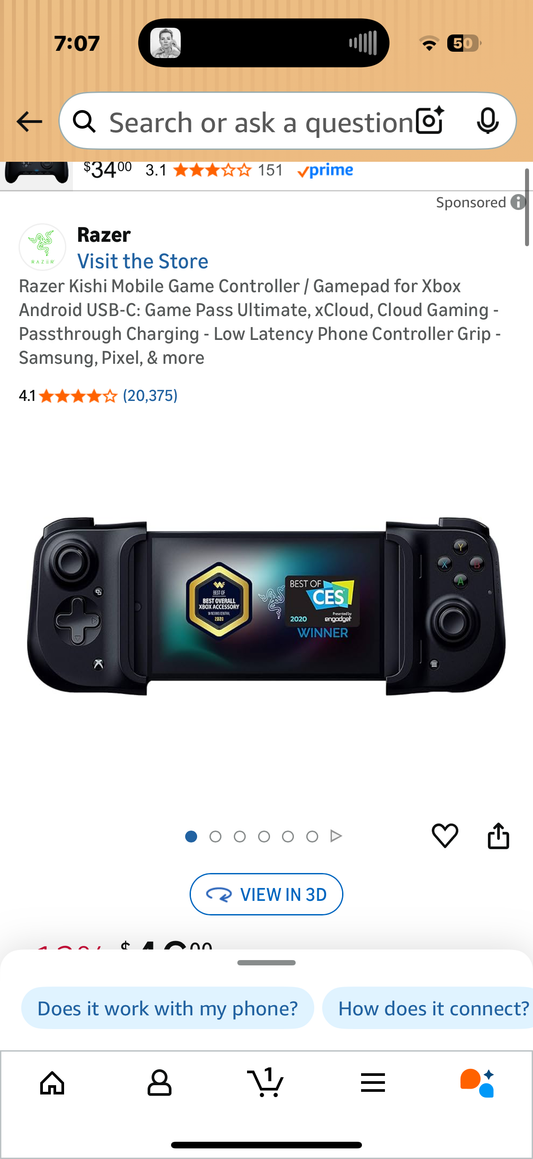 Razer Kishi Mobile Game Controller / Gamepad for Xbox Android USB-C: Game Pass Ultimate, xCloud, Cloud Gaming - Passthrough Charging - Low Latency Phone Controller Grip - Samsung, Pixel, & more