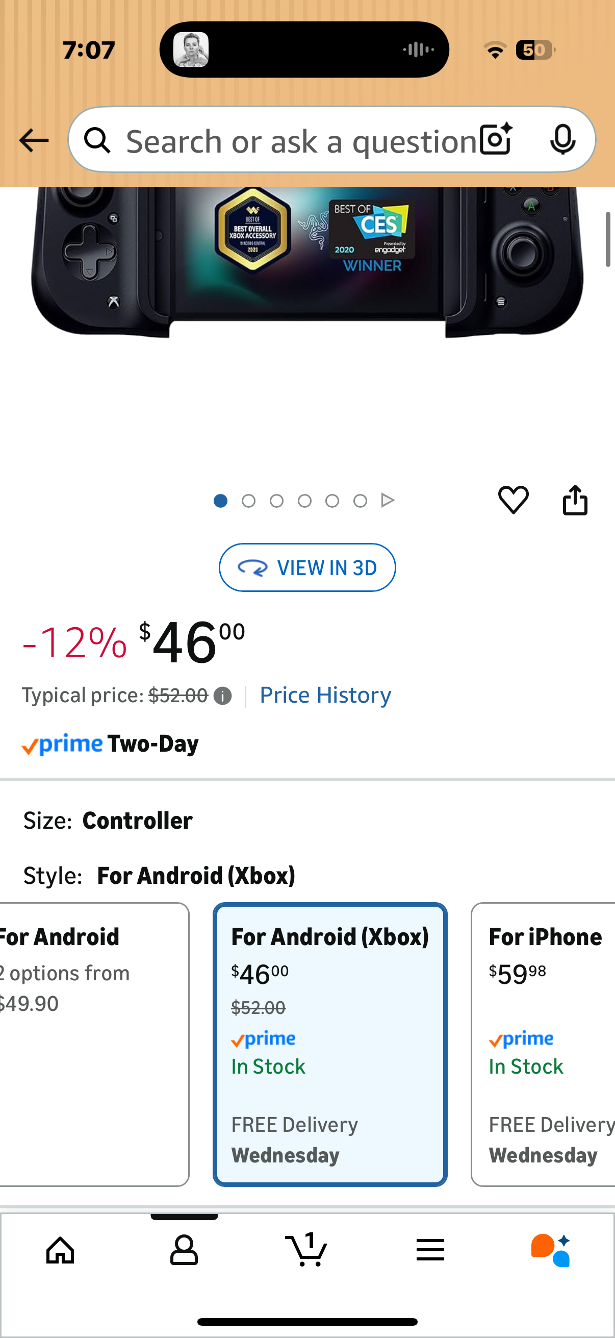 Razer Kishi Mobile Game Controller / Gamepad for Xbox Android USB-C: Game Pass Ultimate, xCloud, Cloud Gaming - Passthrough Charging - Low Latency Phone Controller Grip - Samsung, Pixel, & more