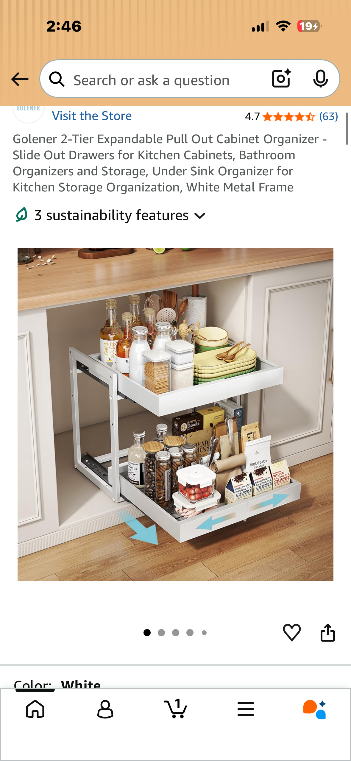 2-Tier Expandable Pull Out Cabinet Organizer - Slide Out Drawers for Kitchen Cabinets, Bathroom Organizers and Storage, Under Sink Organizer for White Metal Frame