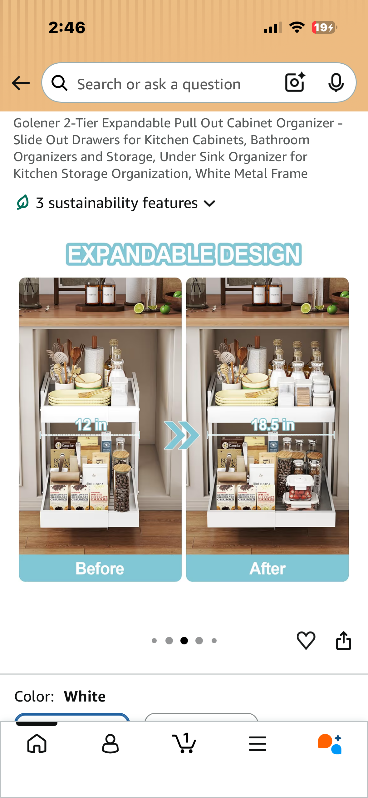 2-Tier Expandable Pull Out Cabinet Organizer - Slide Out Drawers for Kitchen Cabinets, Bathroom Organizers and Storage, Under Sink Organizer for White Metal Frame