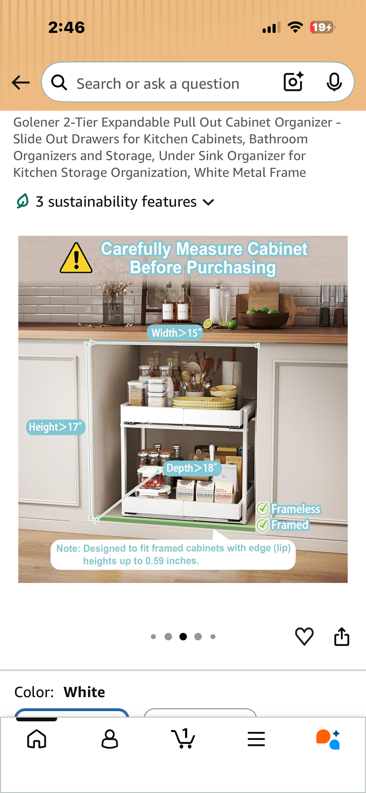 2-Tier Expandable Pull Out Cabinet Organizer - Slide Out Drawers for Kitchen Cabinets, Bathroom Organizers and Storage, Under Sink Organizer for White Metal Frame