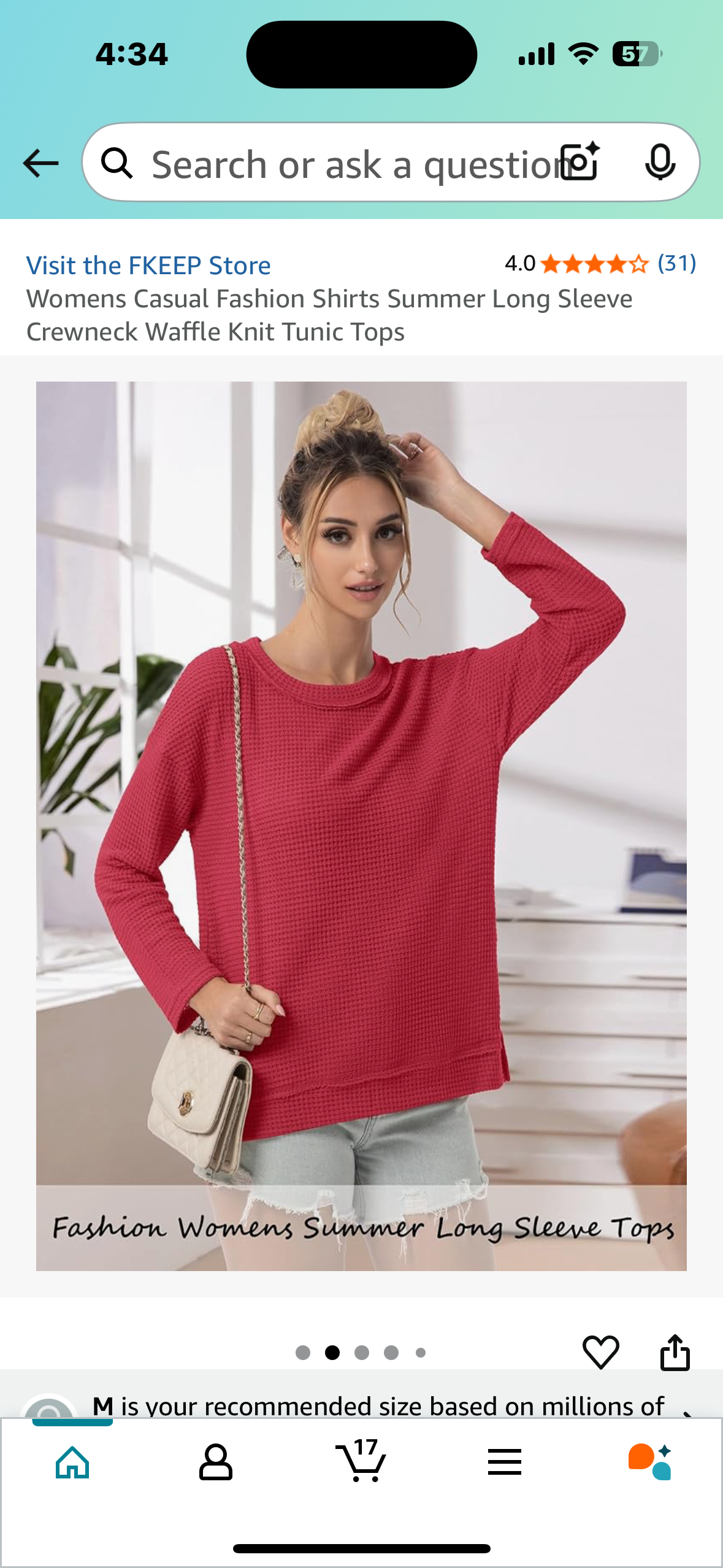 Womens Casual Fashion Shirts Summer Long Sleeve Crewneck Waffle Knit Tunic Tops (Size Medium)